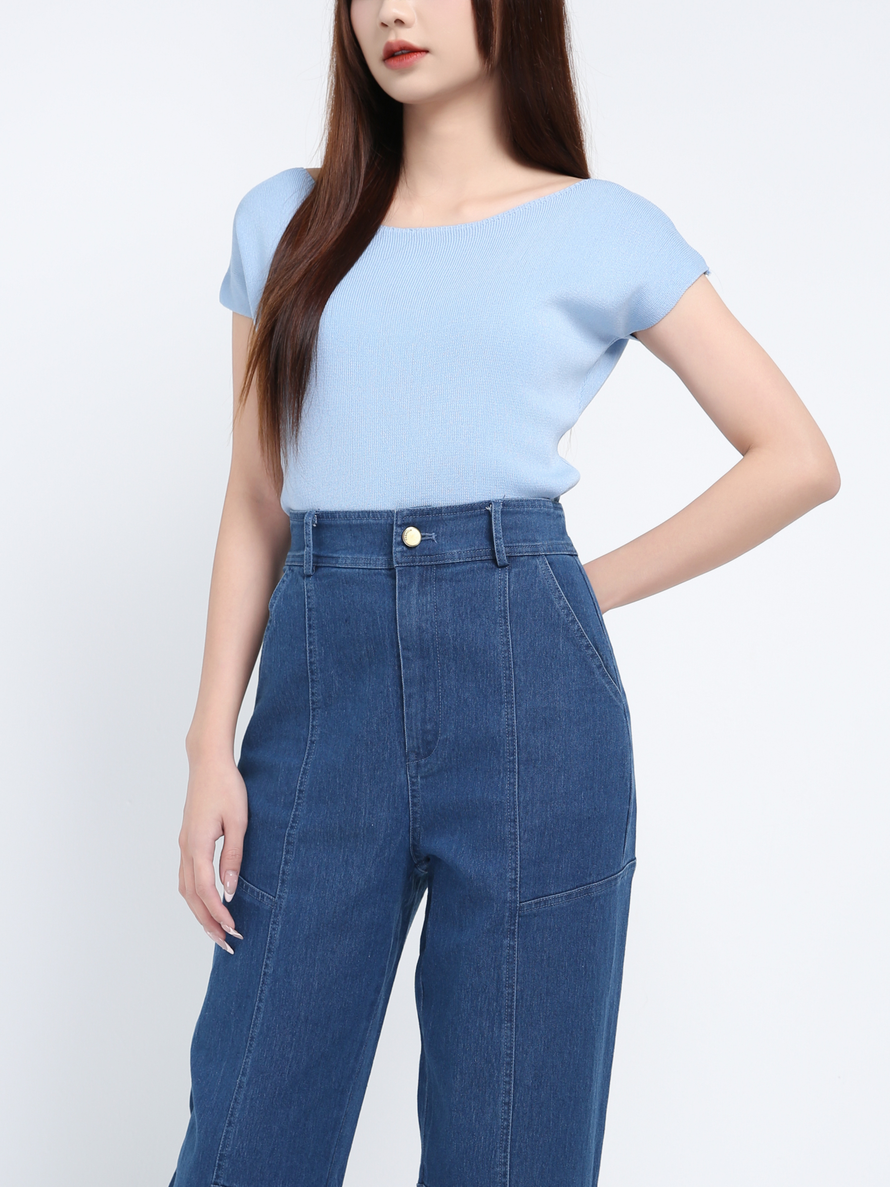 Denim High Waist Side Pocket Long Pant 39639