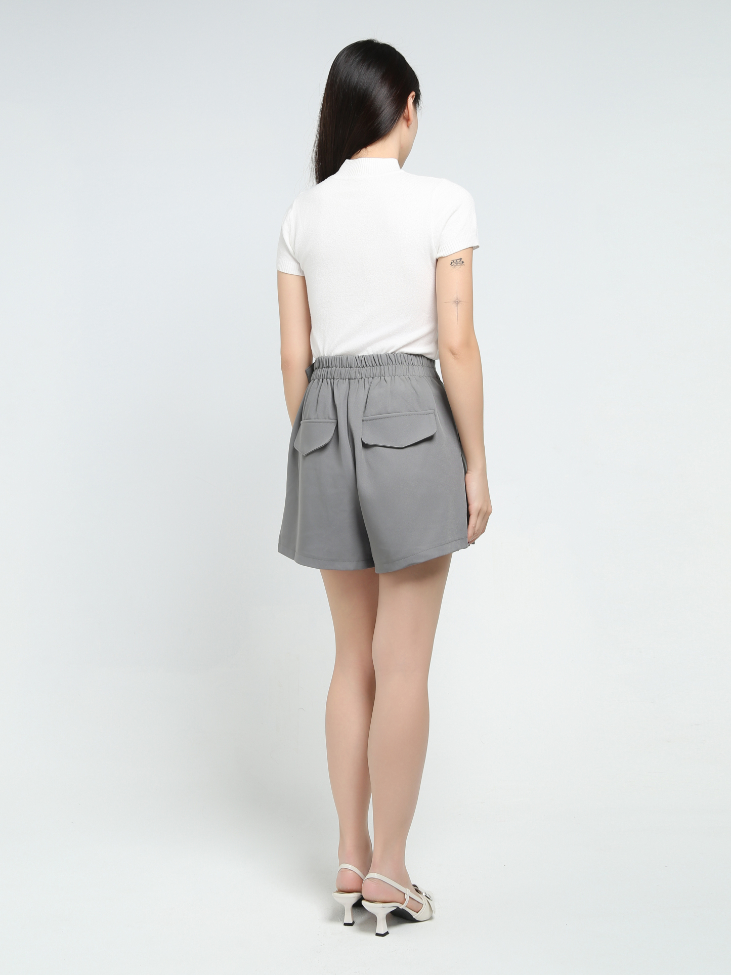 High Waist Pleated Side Pocket Short Pant 40255