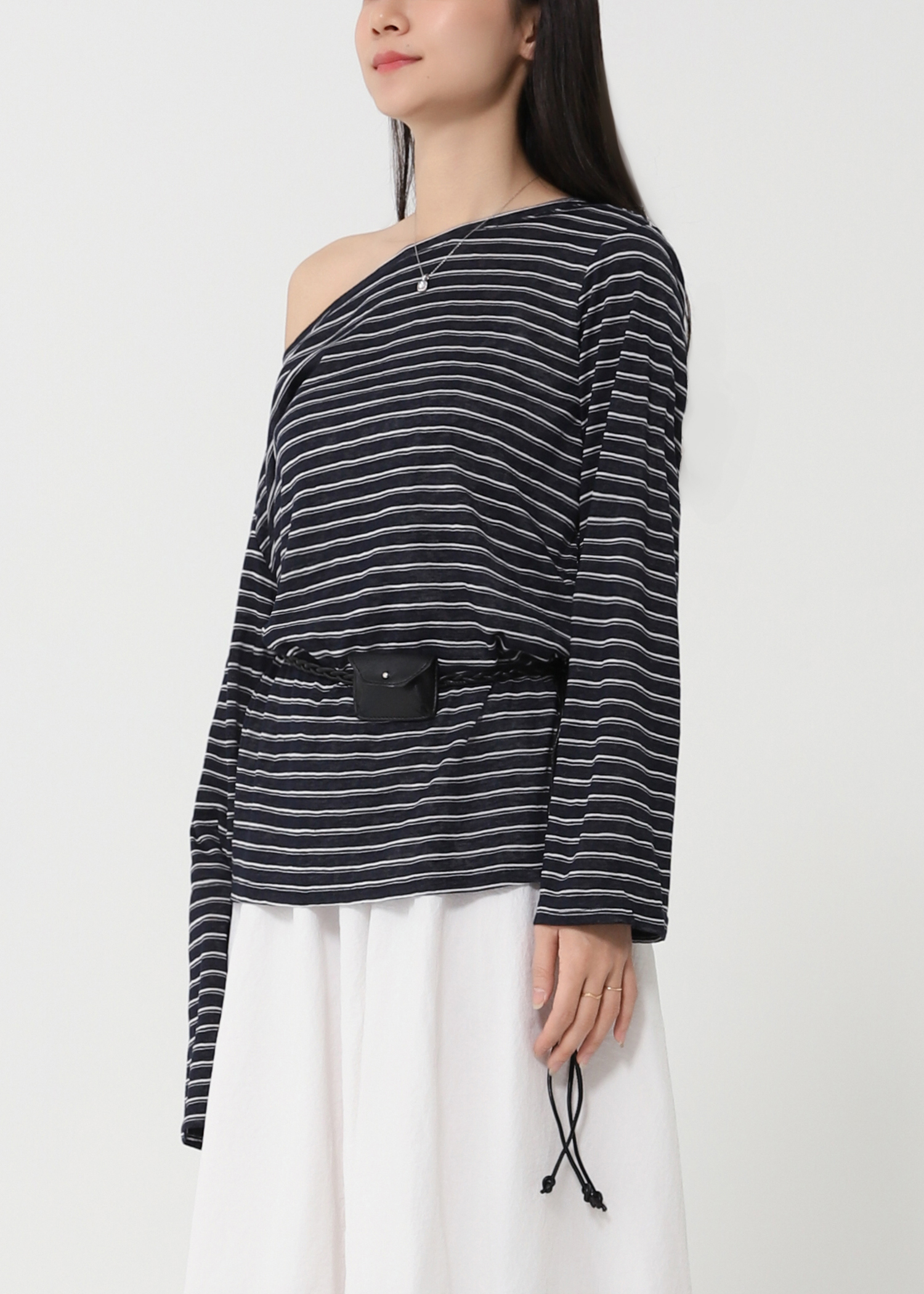 Casual Wear Stripe With Belt Top DJ194