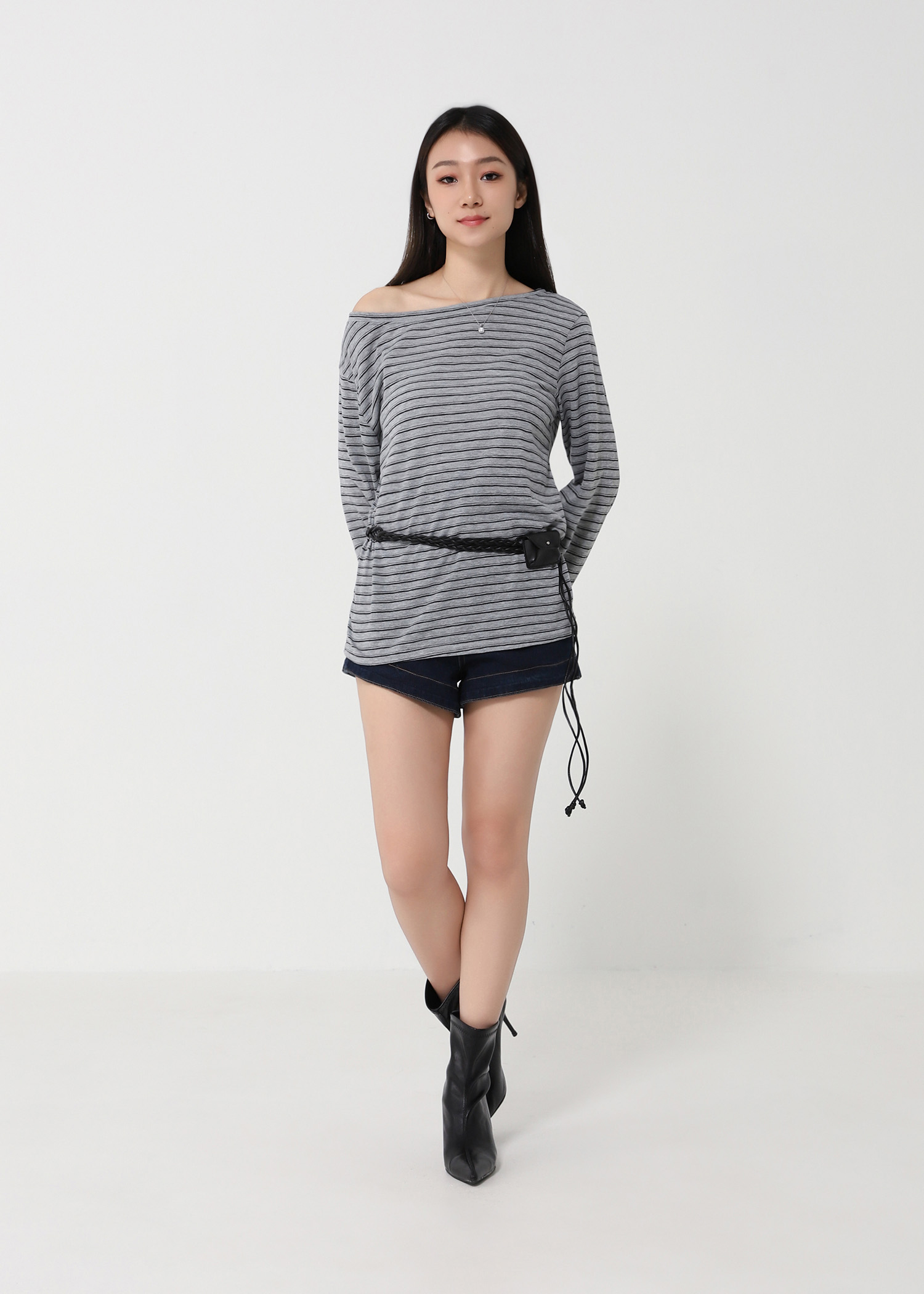 Casual Wear Stripe With Belt Top DJ194