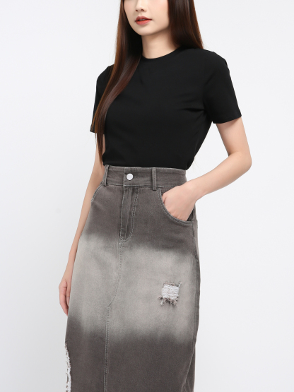 Denim High Waist Front Split Long Skirt  38432