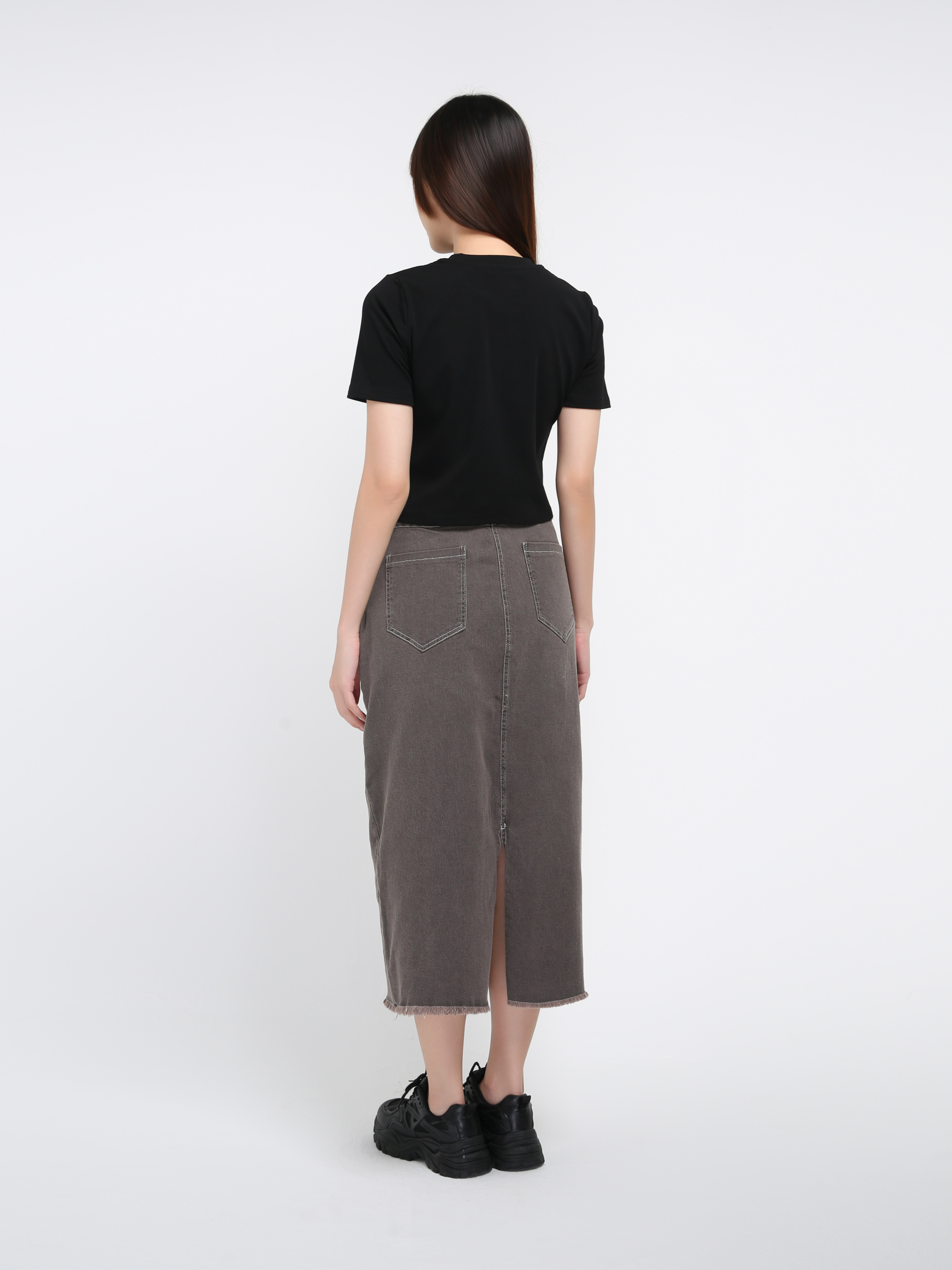 Denim High Waist Front Split Long Skirt  38432