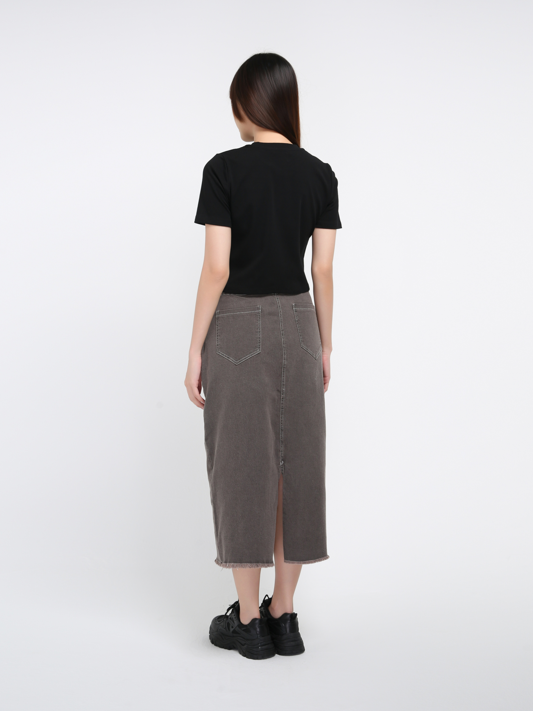 Denim High Waist Front Split Long Skirt  38432