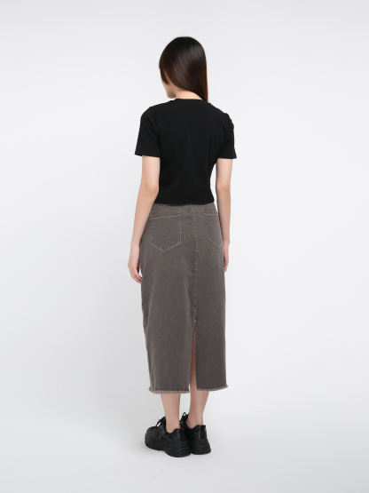 Denim High Waist Front Split Long Skirt  38432