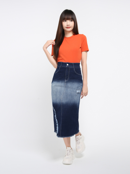 Denim High Waist Front Split Long Skirt  38432