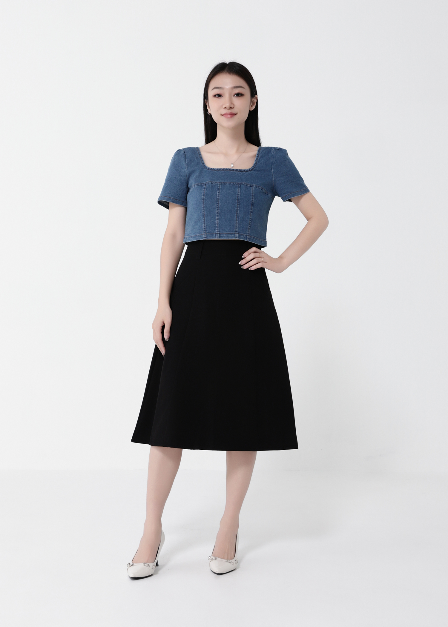 Back Zip High Waist Side Pocket Skirt Pant 40263