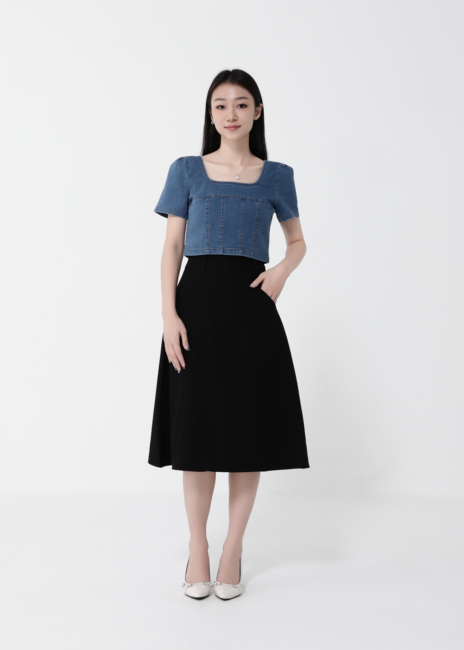 Back Zip High Waist Side Pocket Skirt Pant 40263