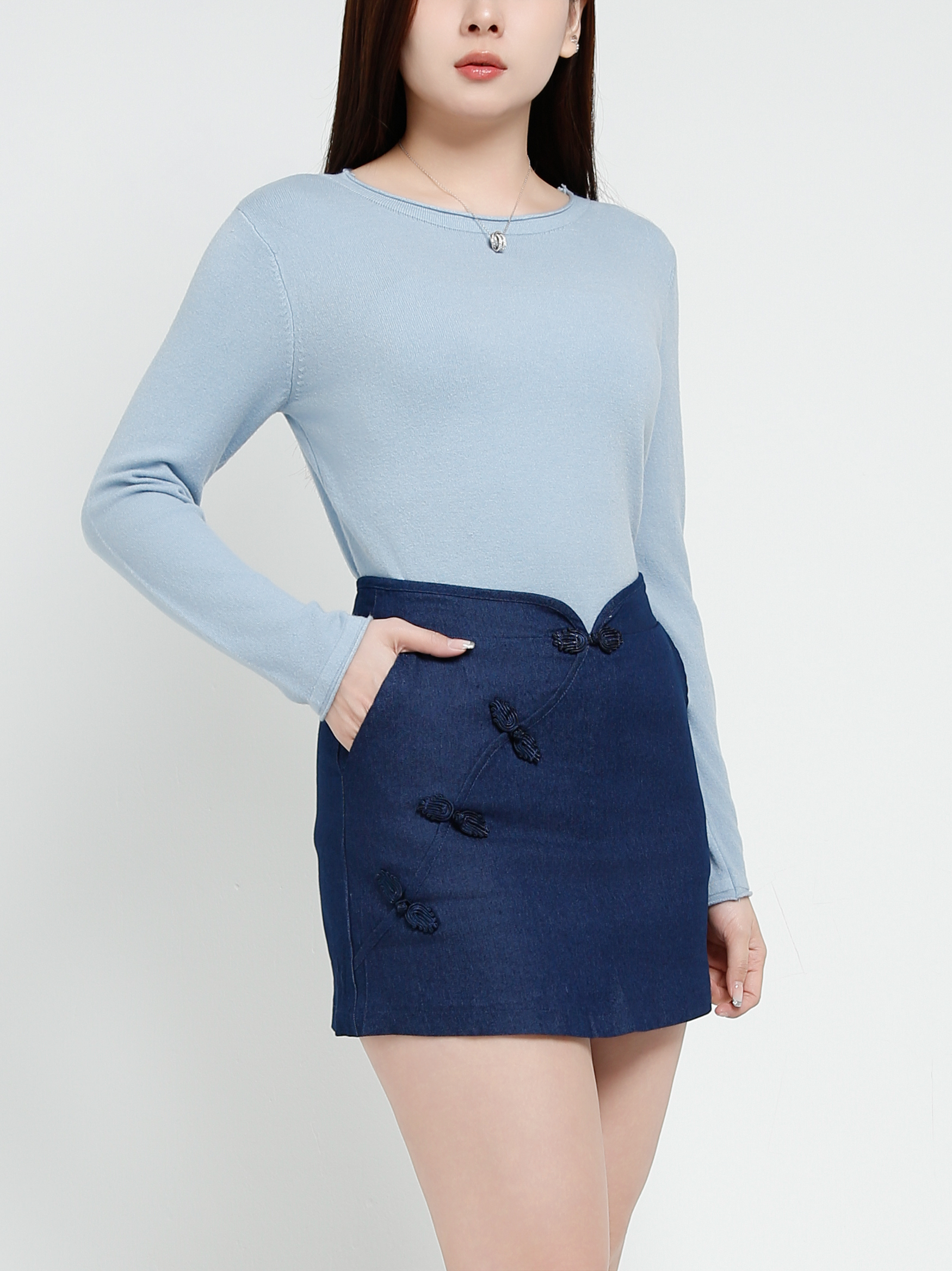Denim Back Zip Side Pocket Skirt Pant 37844