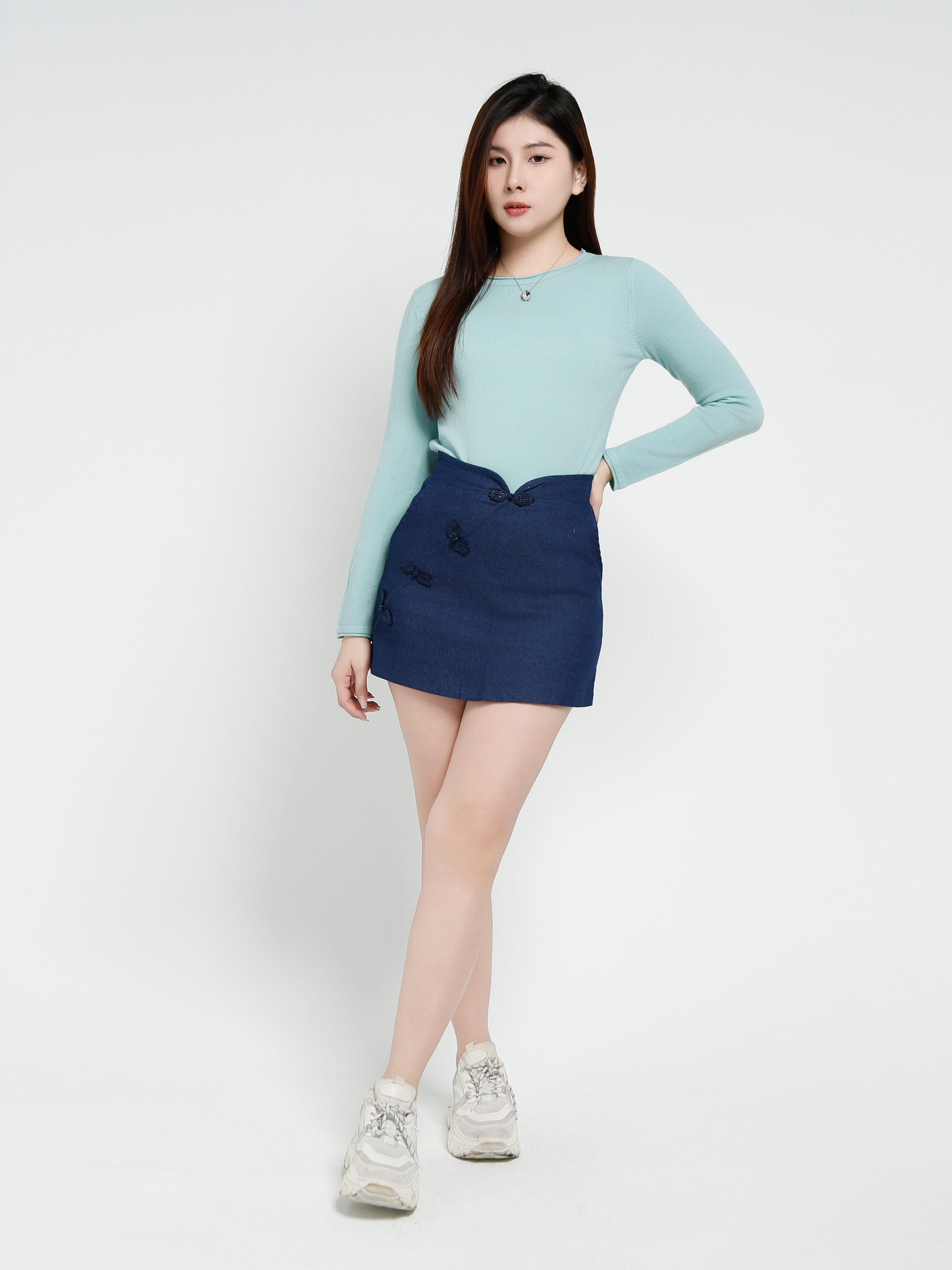 Denim Back Zip Side Pocket Skirt Pant 37844