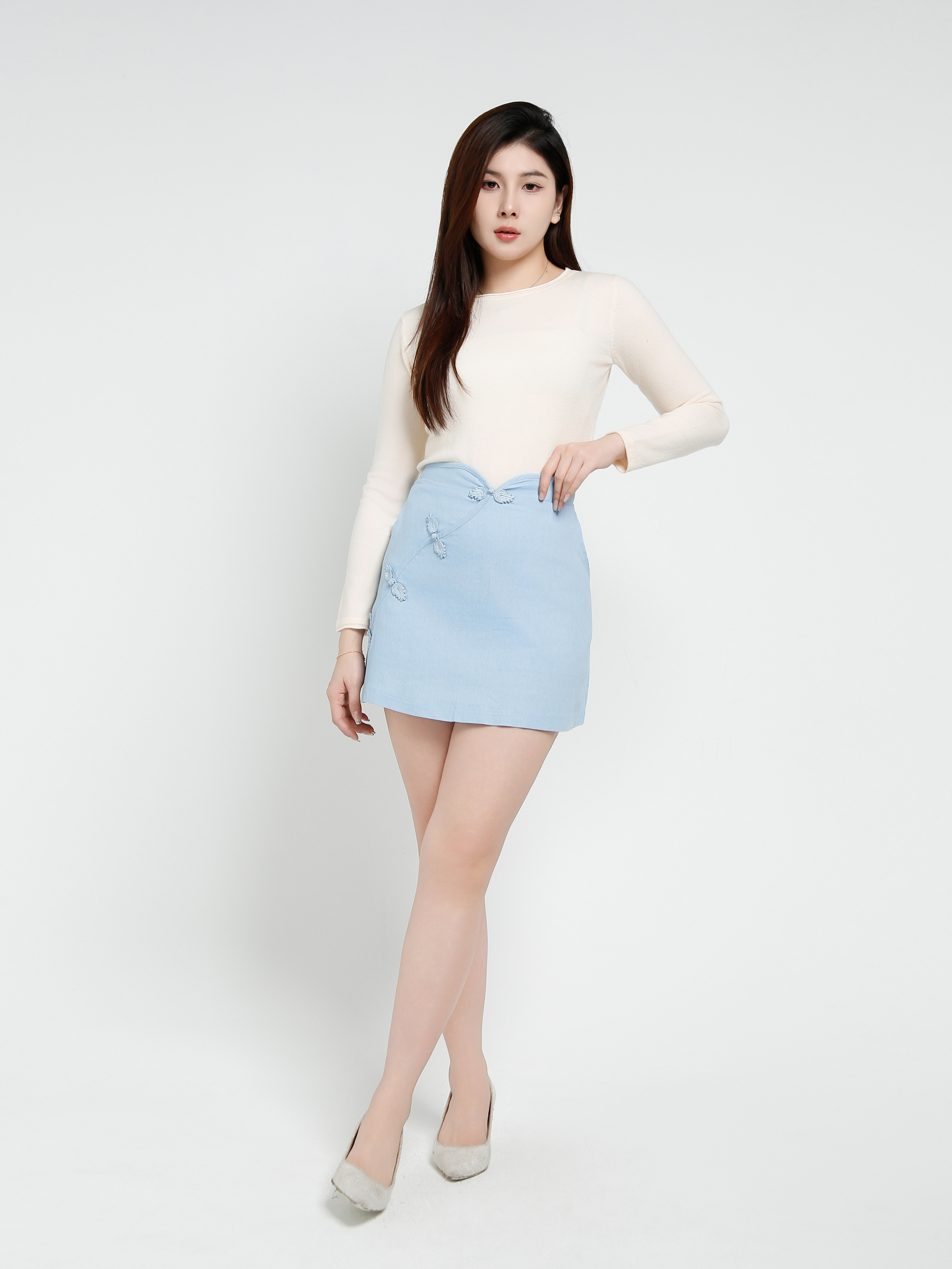 Denim Back Zip Side Pocket Skirt Pant 37844