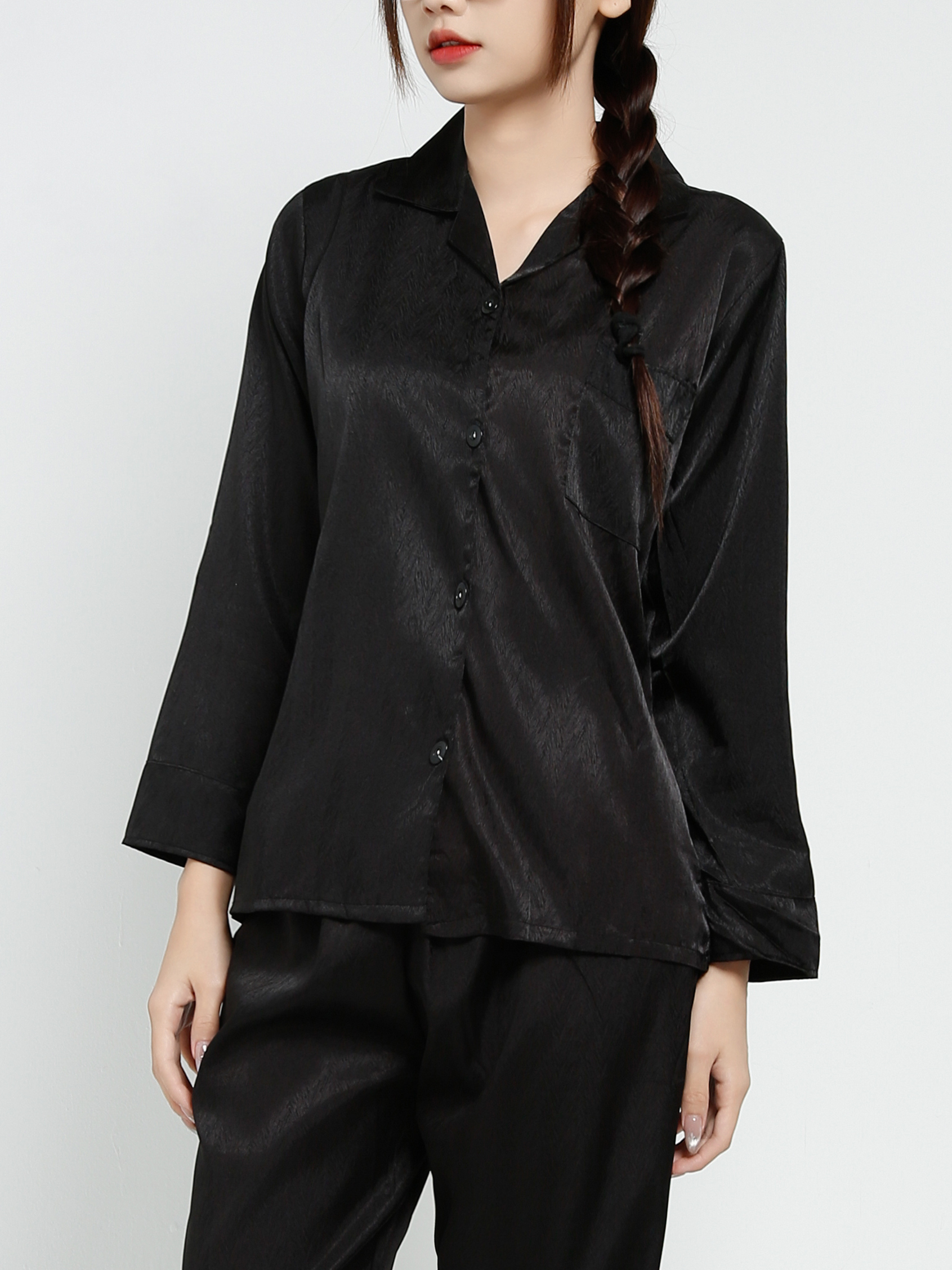 Long Sleeve Front Button Top With Long Pant Set 40425