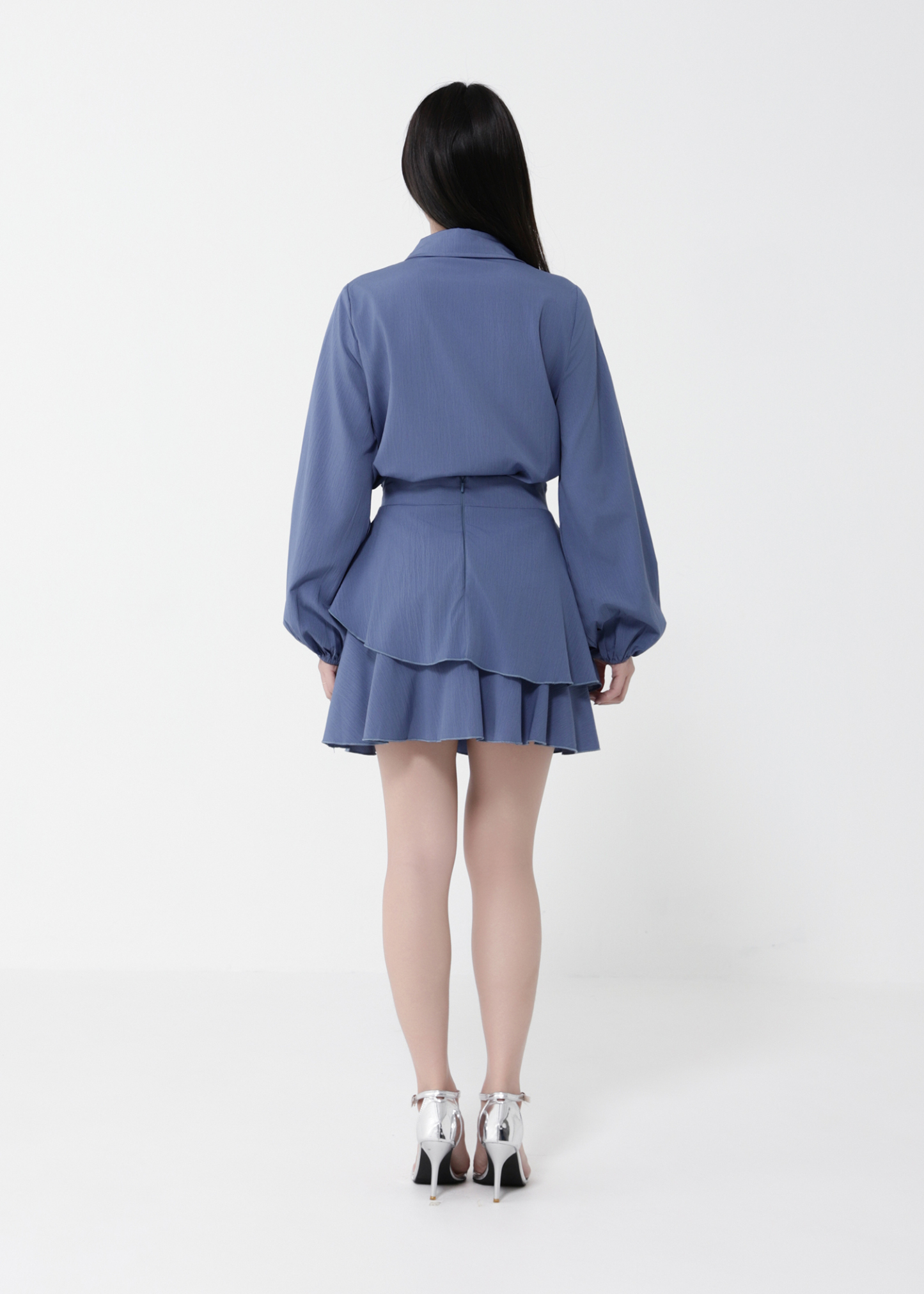 Long Sleeve Front Button Top With Skirt Set 40433