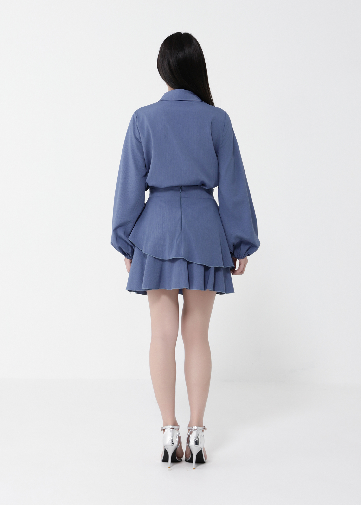 Long Sleeve Front Button Top With Skirt Set 40433