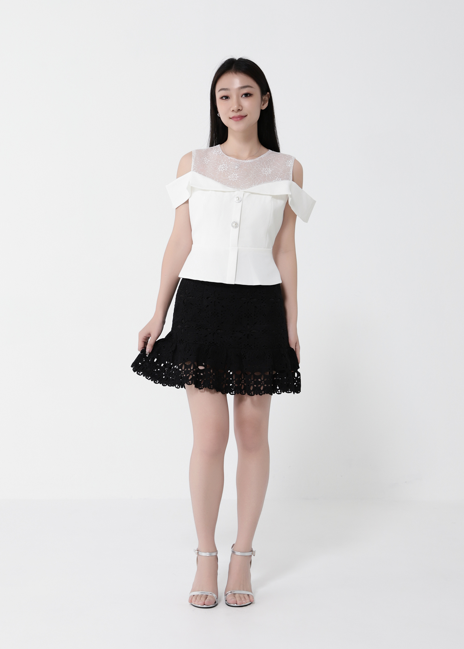 Off Shoulder Front Decorative Button Top 40434