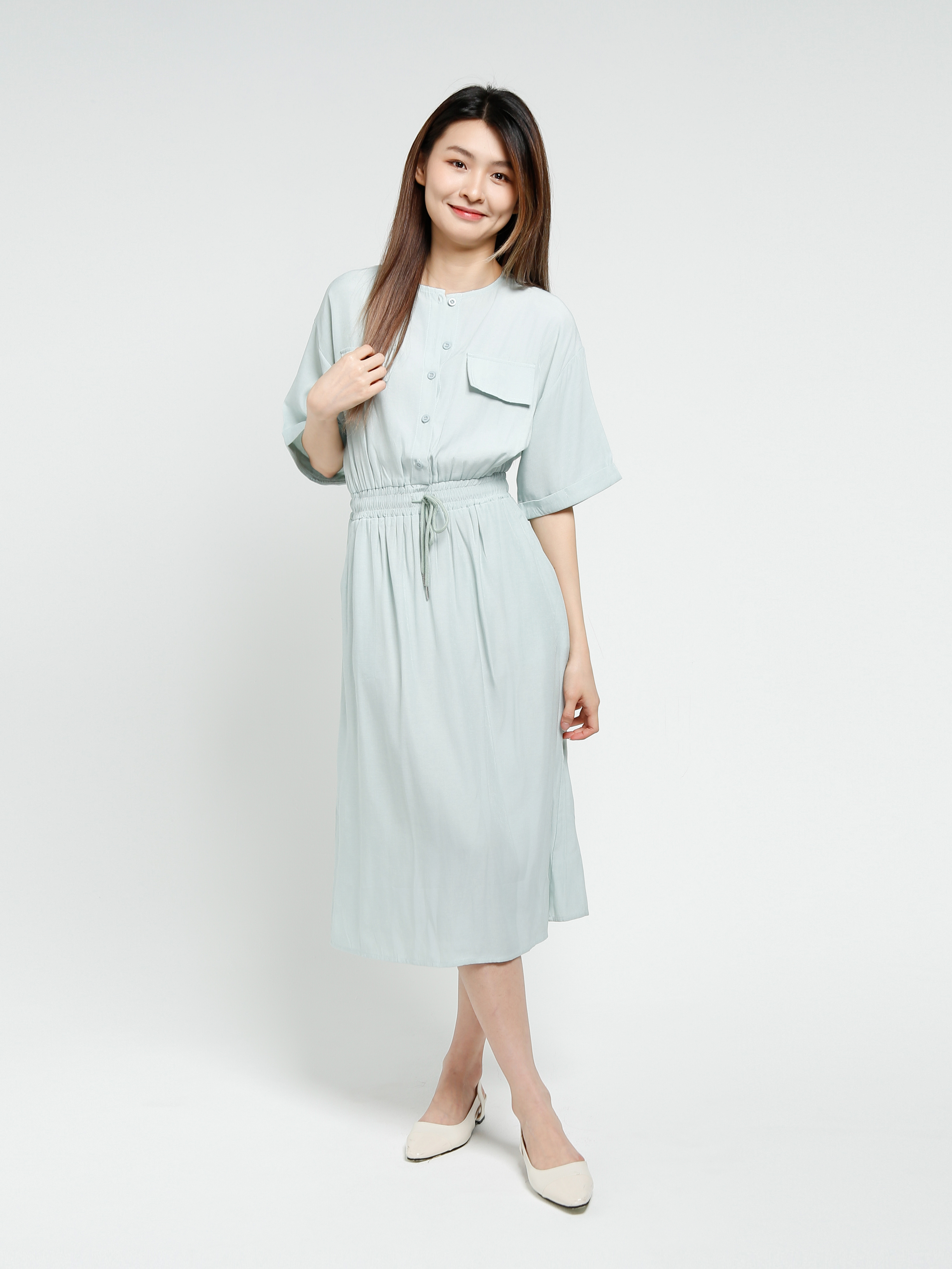 Short Sleeve Elastic Waist Dress 40499
