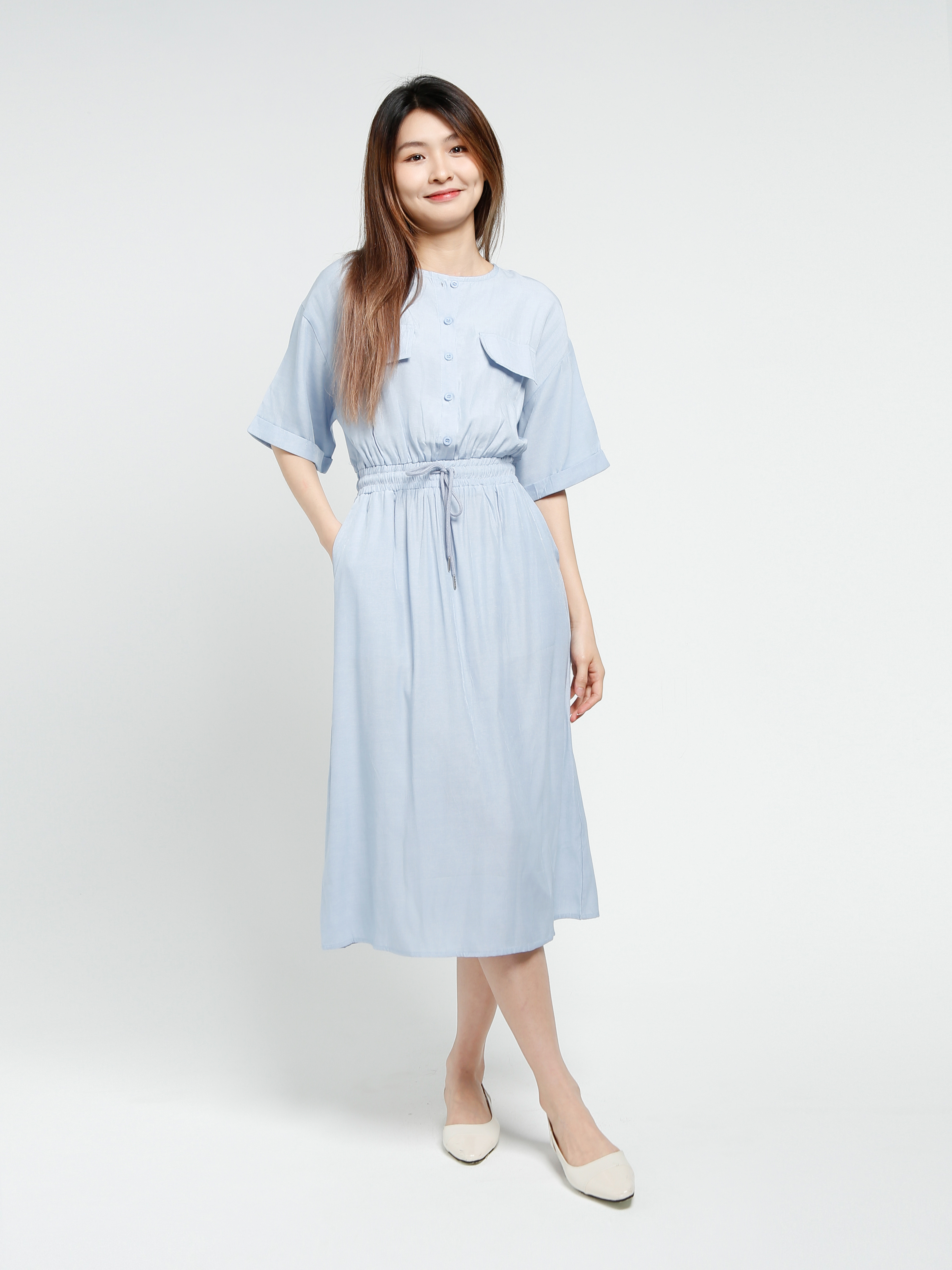 Short Sleeve Elastic Waist Dress 40499