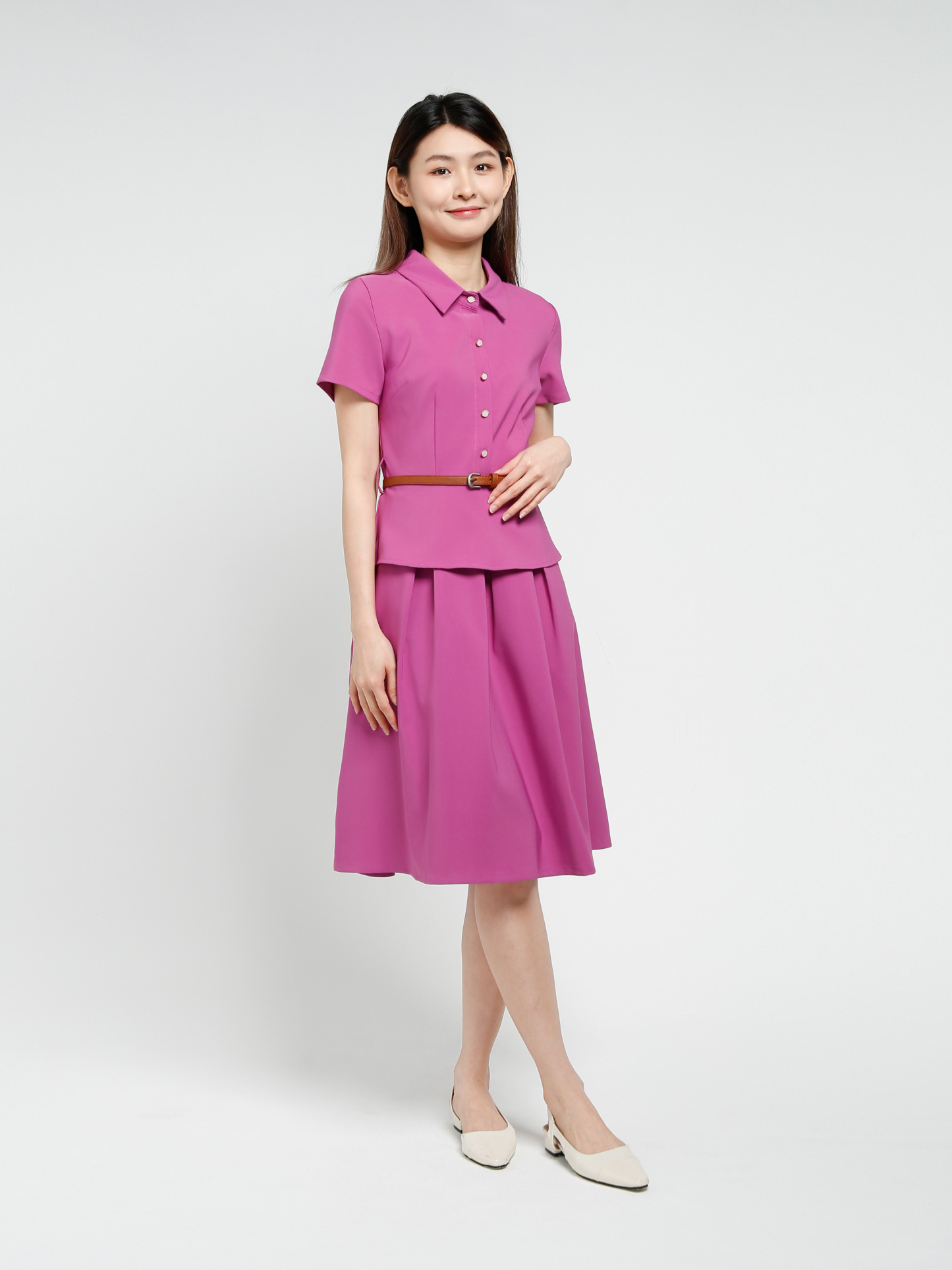 Front Button With Belt Dress 40535