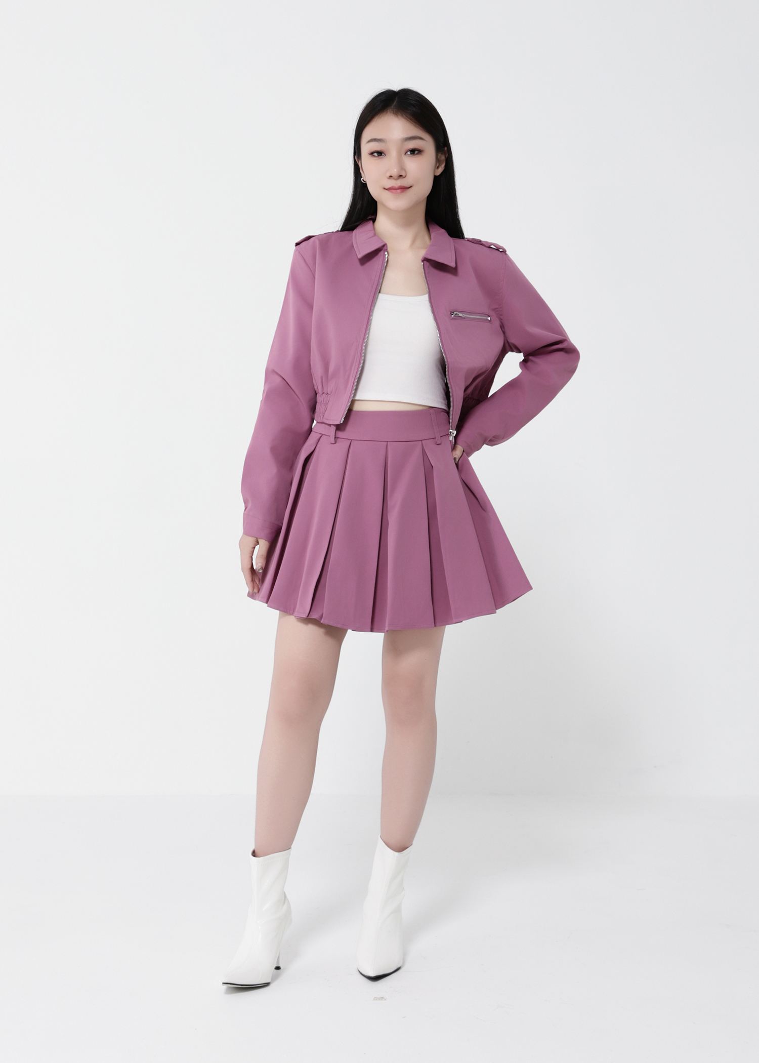Front Zip Top With A Line Skirt 40577