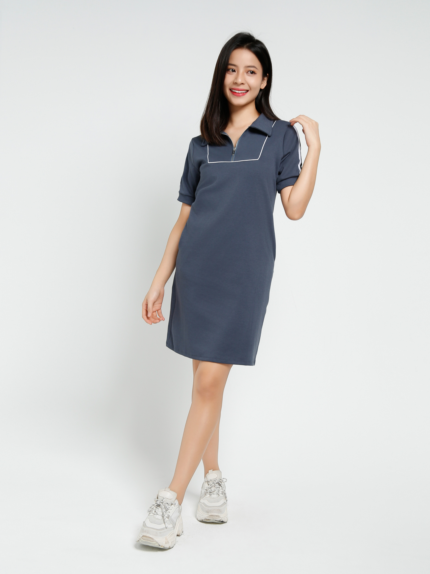 Short Sleeve Front Zip Dress 40598