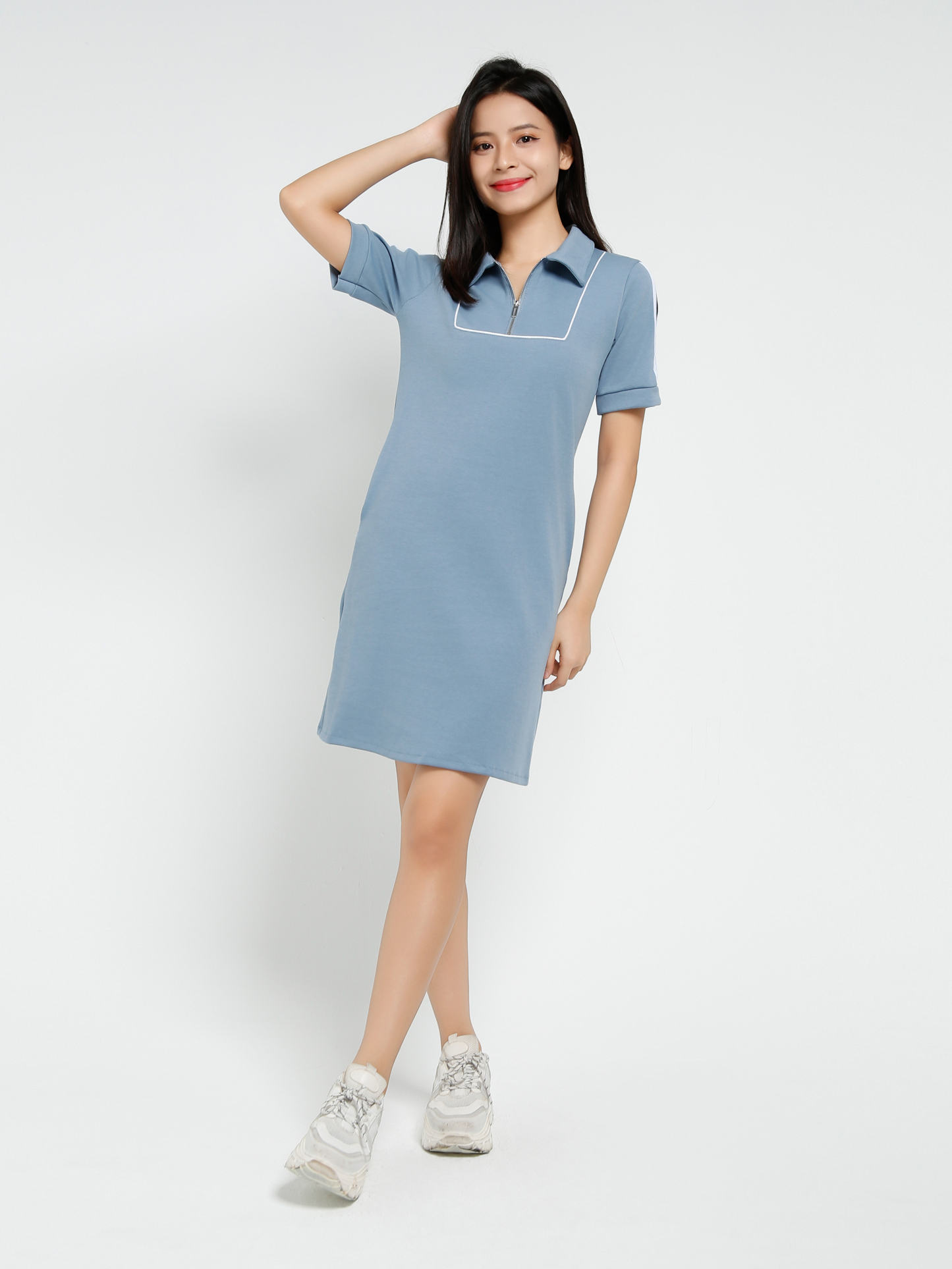 Short Sleeve Front Zip Dress 40598