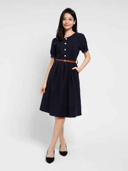 Elegant Short Sleeve With Belt Dress 40600