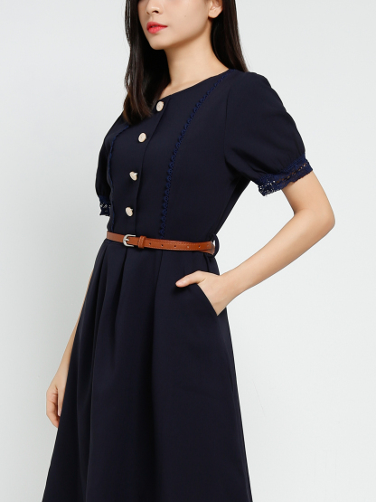 Elegant Short Sleeve With Belt Dress 40600