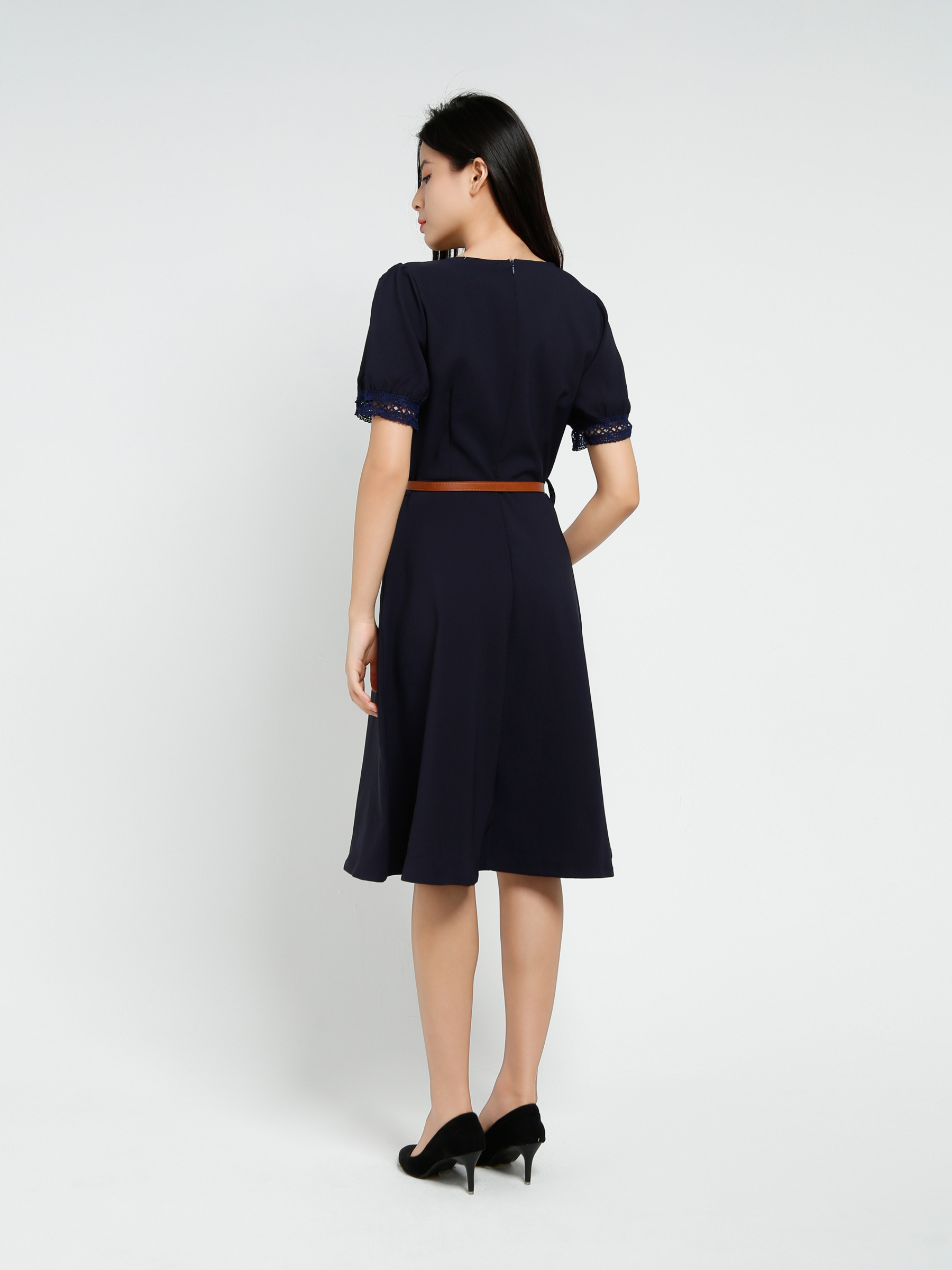 Elegant Short Sleeve With Belt Dress 40600