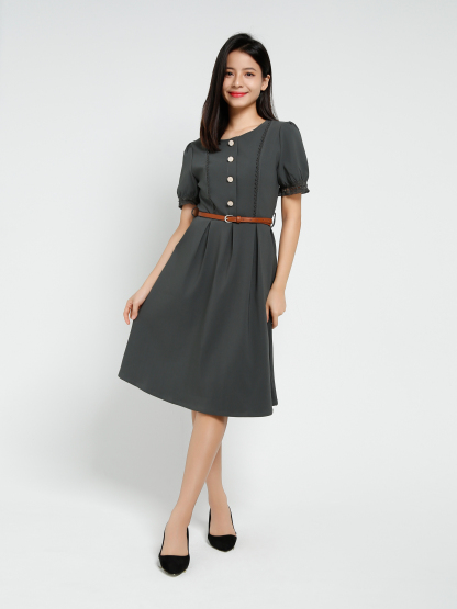 Elegant Short Sleeve With Belt Dress 40600