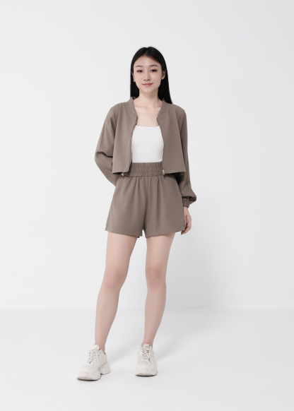 Long Sleeve Front Zip Top With Short Pant Set 40624