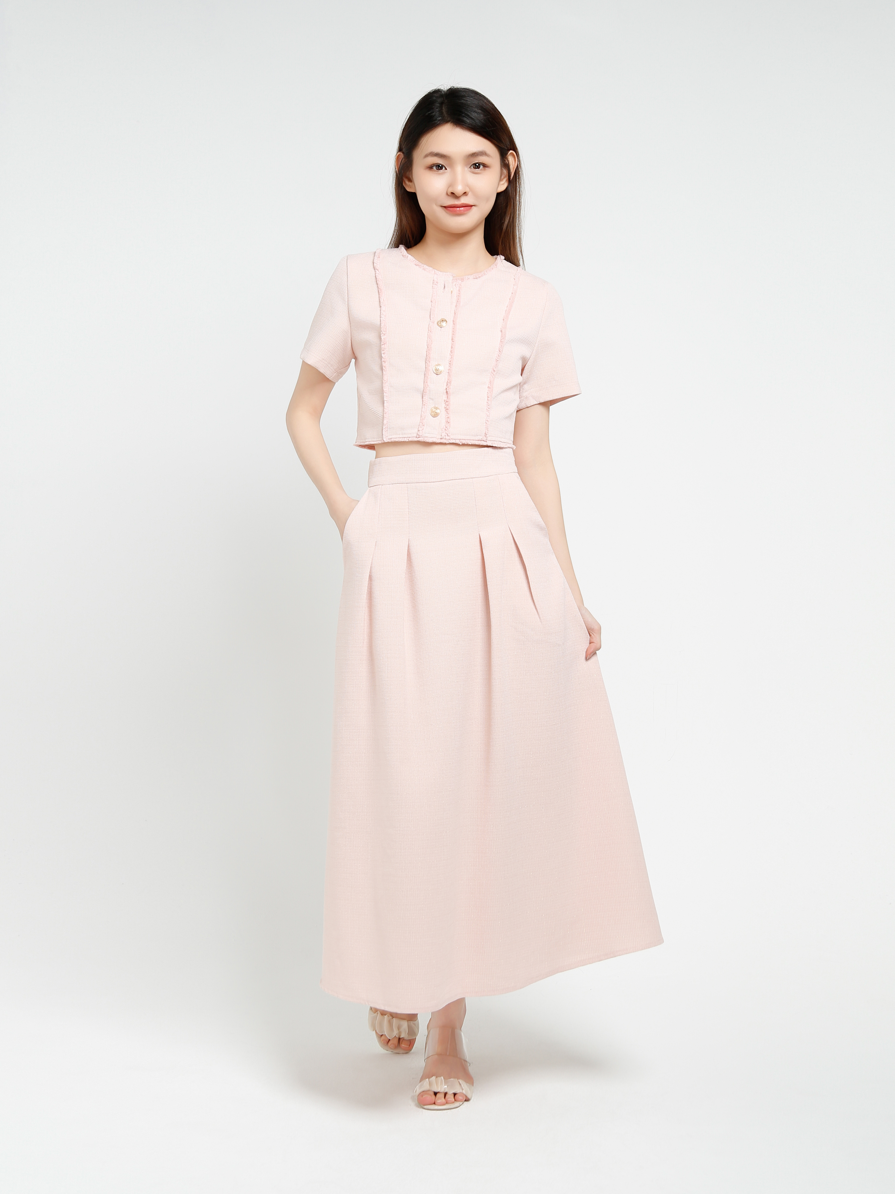 Short Sleeve Top With Long Skirt Set 40643