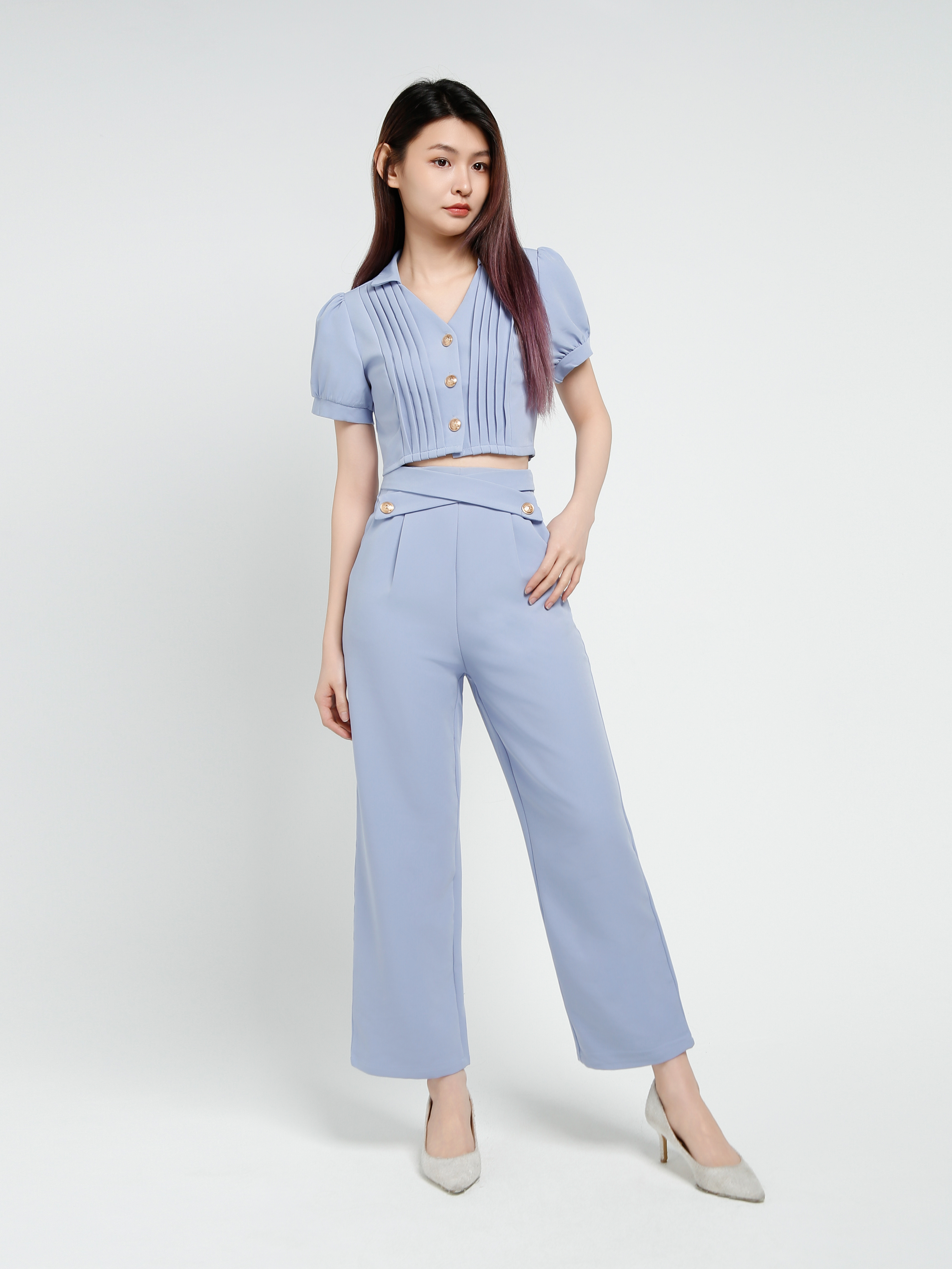 Short Sleeve Top With Long Pant Set 40644