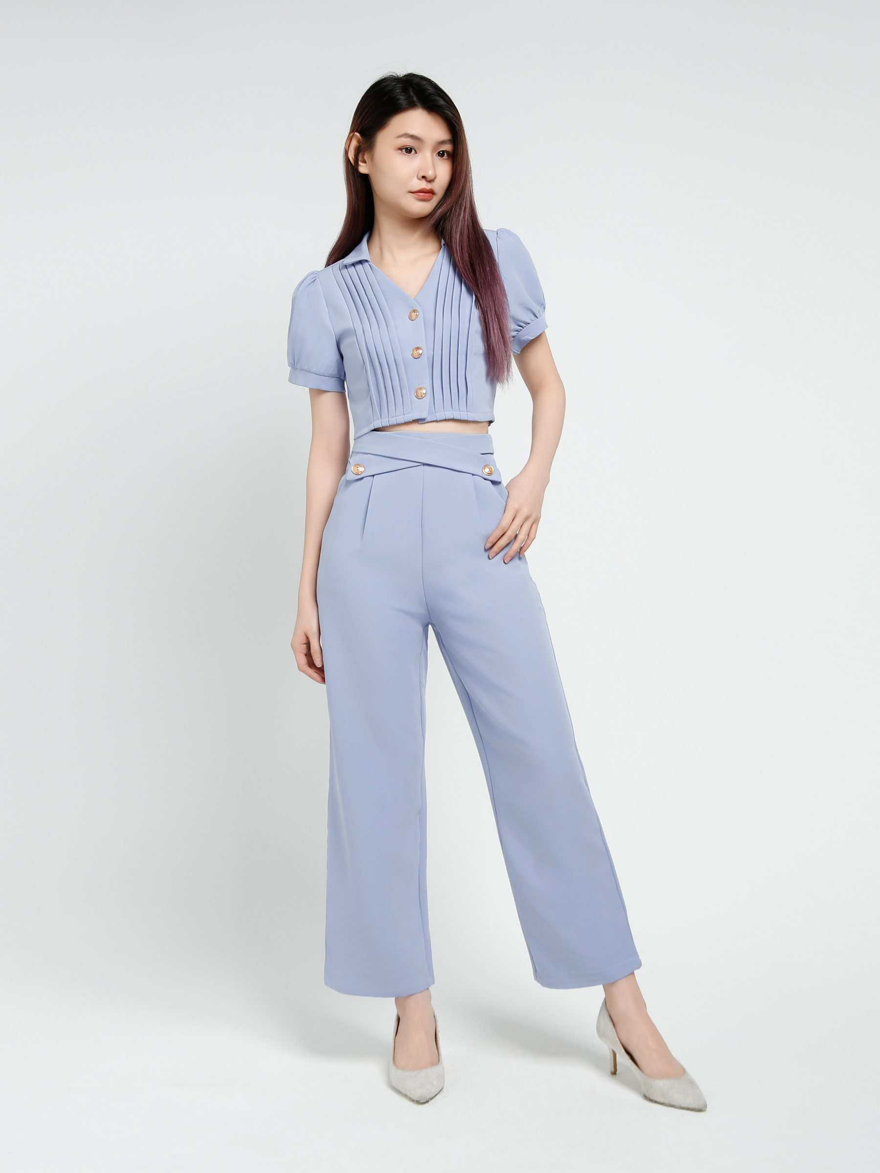 Short Sleeve Top With Long Pant Set 40644