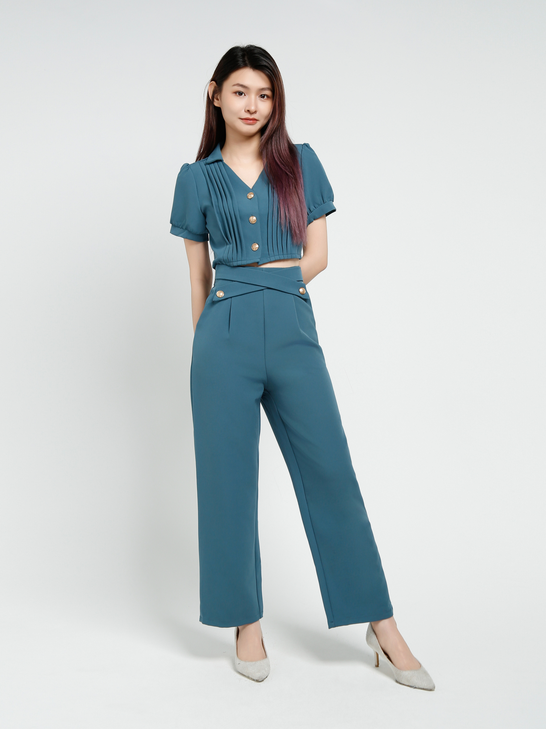 Short Sleeve Top With Long Pant Set 40644