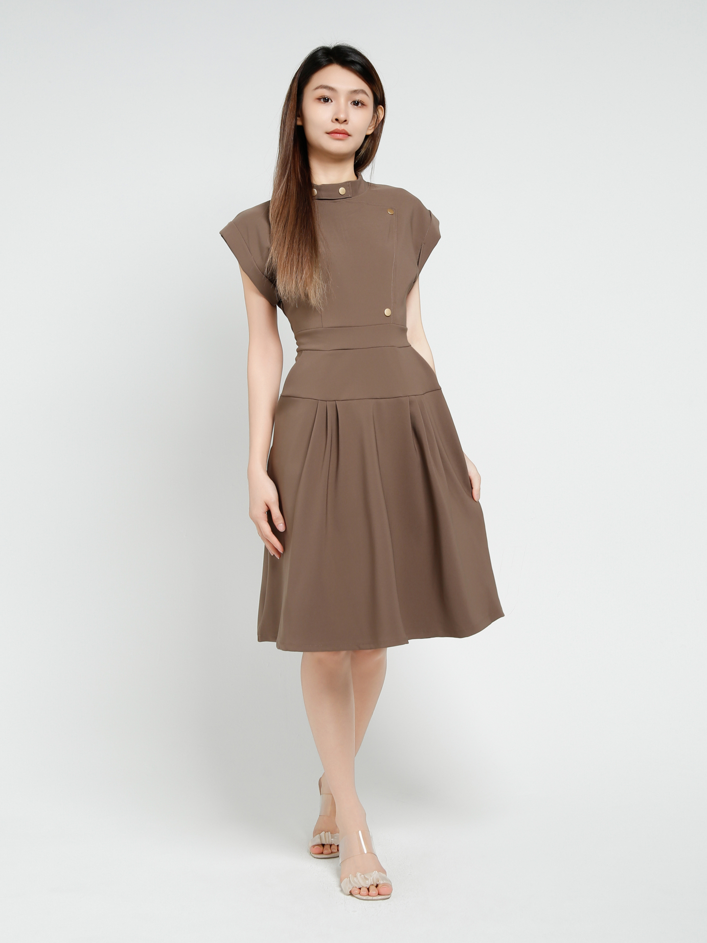 Sleeveless Side Pocket Pleated Dress 40661