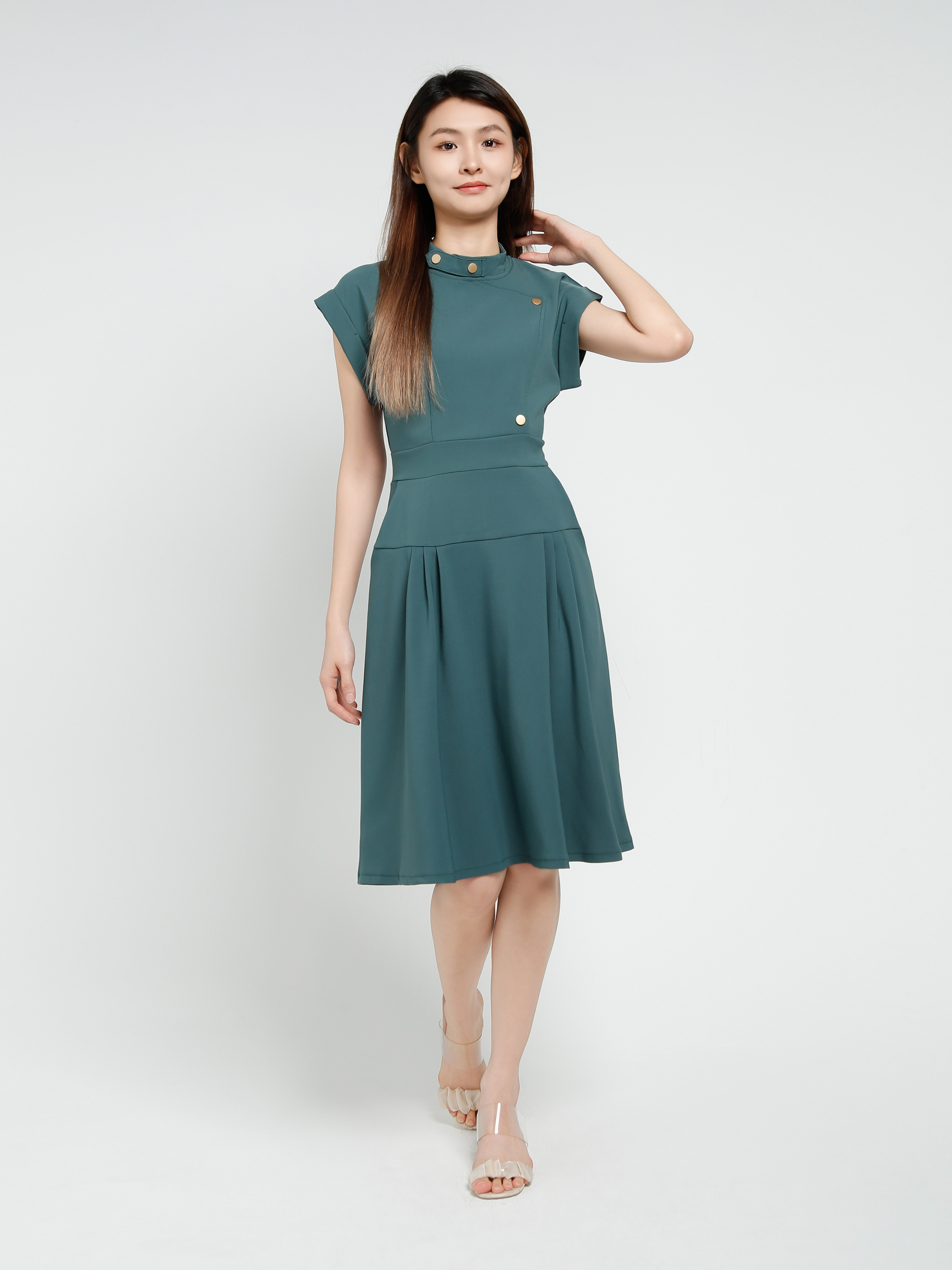 Sleeveless Side Pocket Pleated Dress 40661