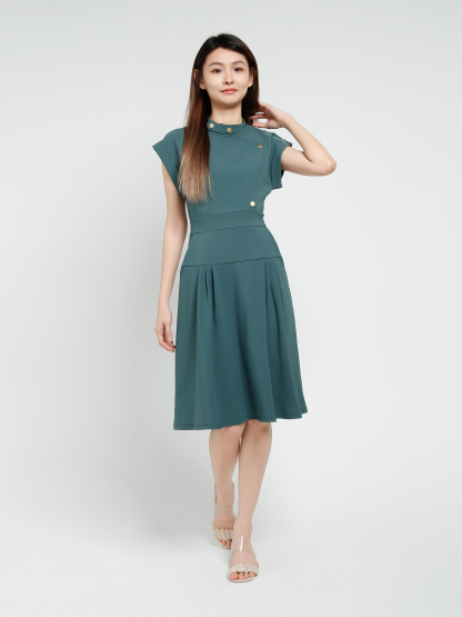 Sleeveless Side Pocket Pleated Dress 40661