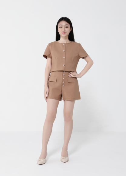 Short Sleeve Front Button Top With Short Pant Set 40692