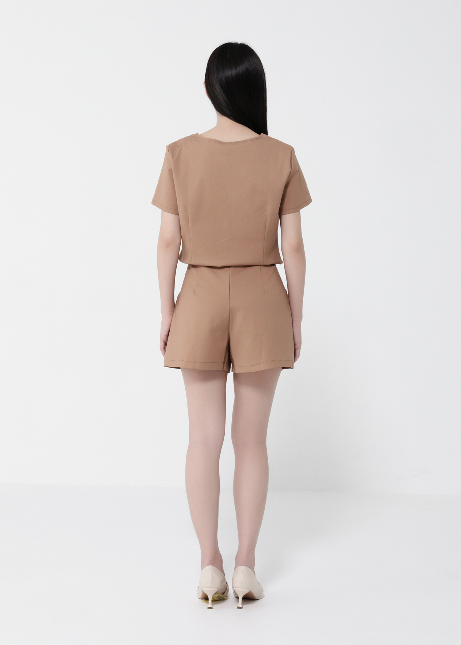 Short Sleeve Front Button Top With Short Pant Set 40692