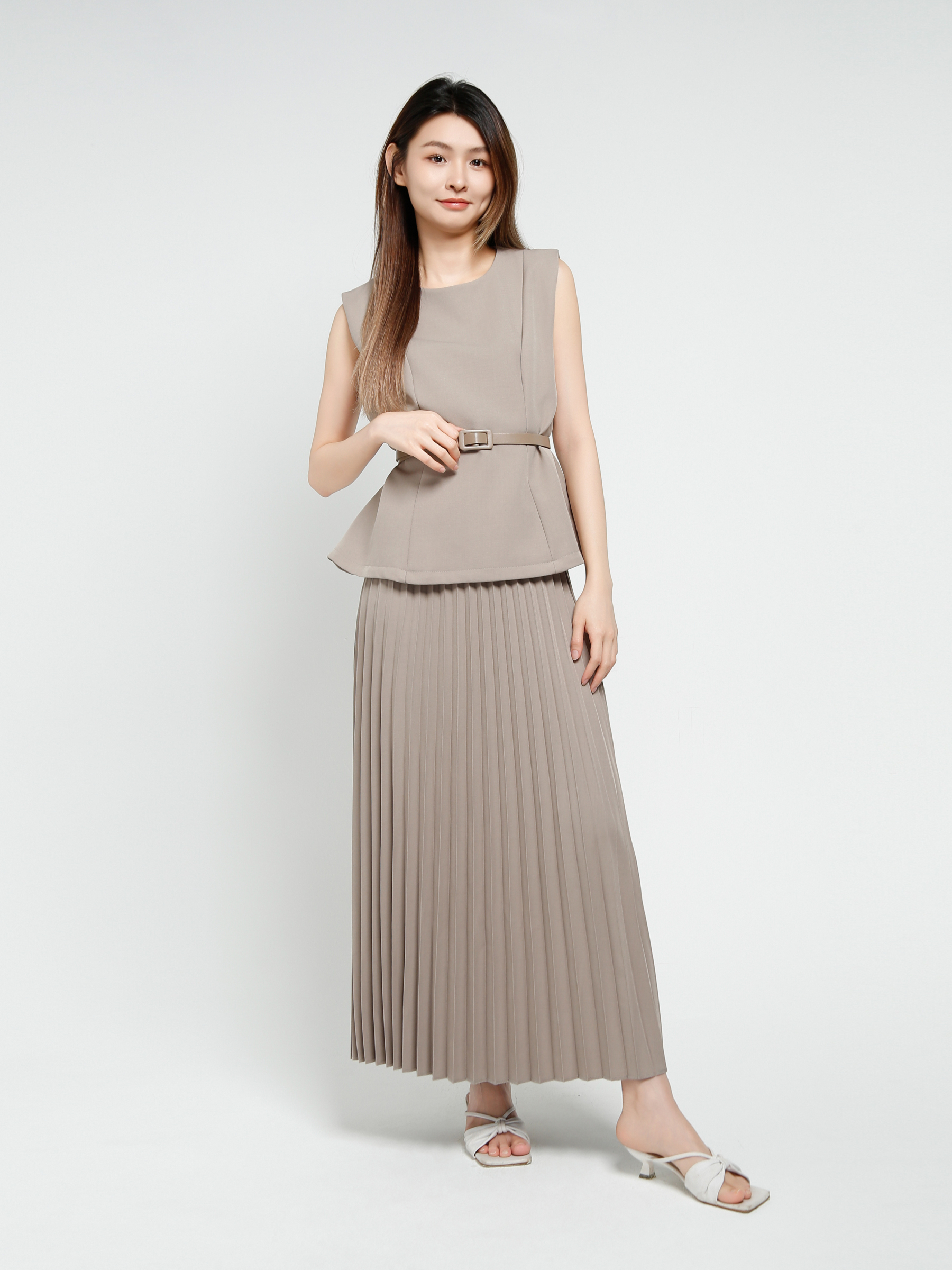 Sleeveless Back Zip Top With Long Skirt Set 40711