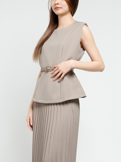 Sleeveless Back Zip Top With Long Skirt Set 40711