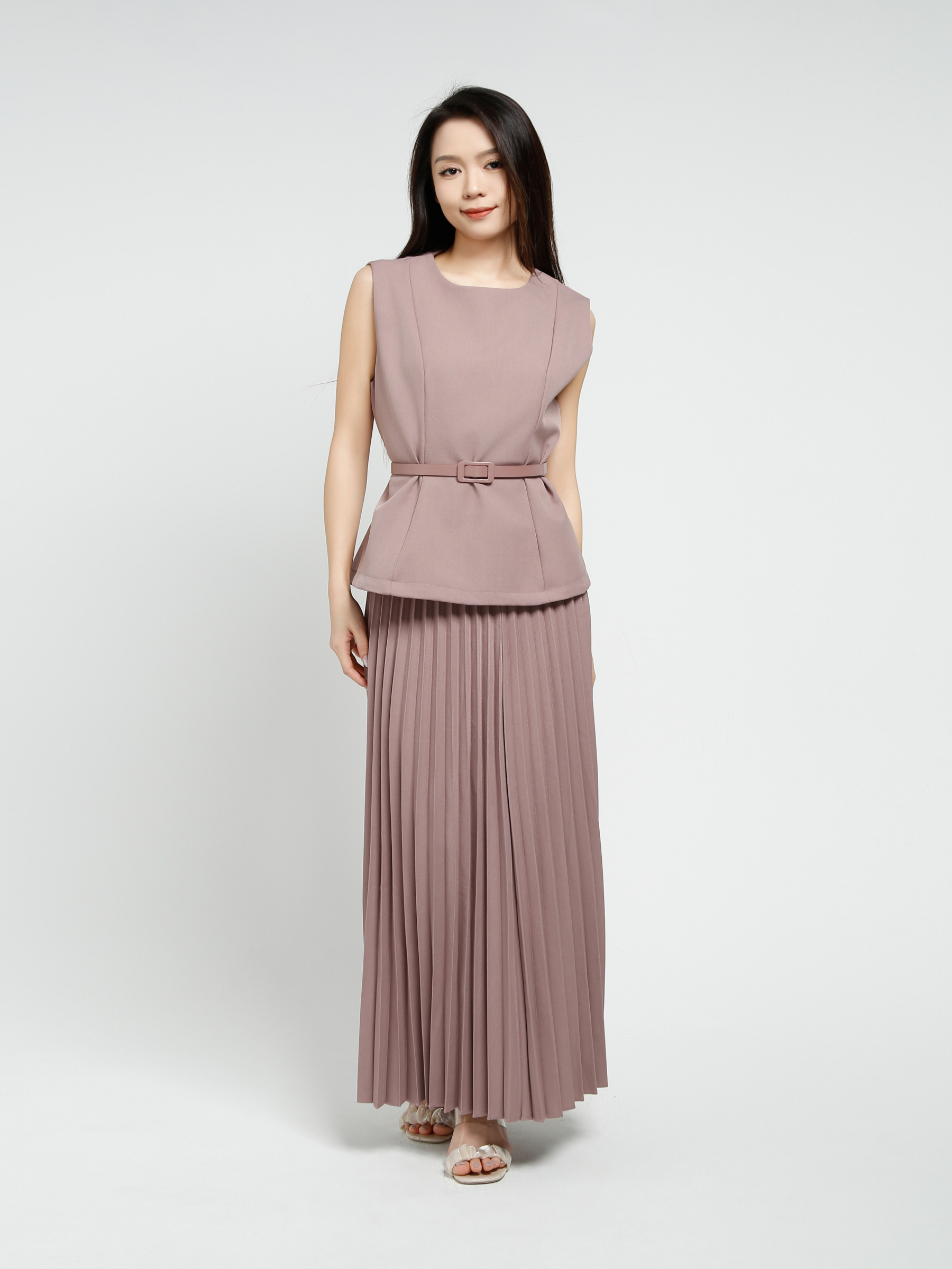 Sleeveless Back Zip Top With Long Skirt Set 40711