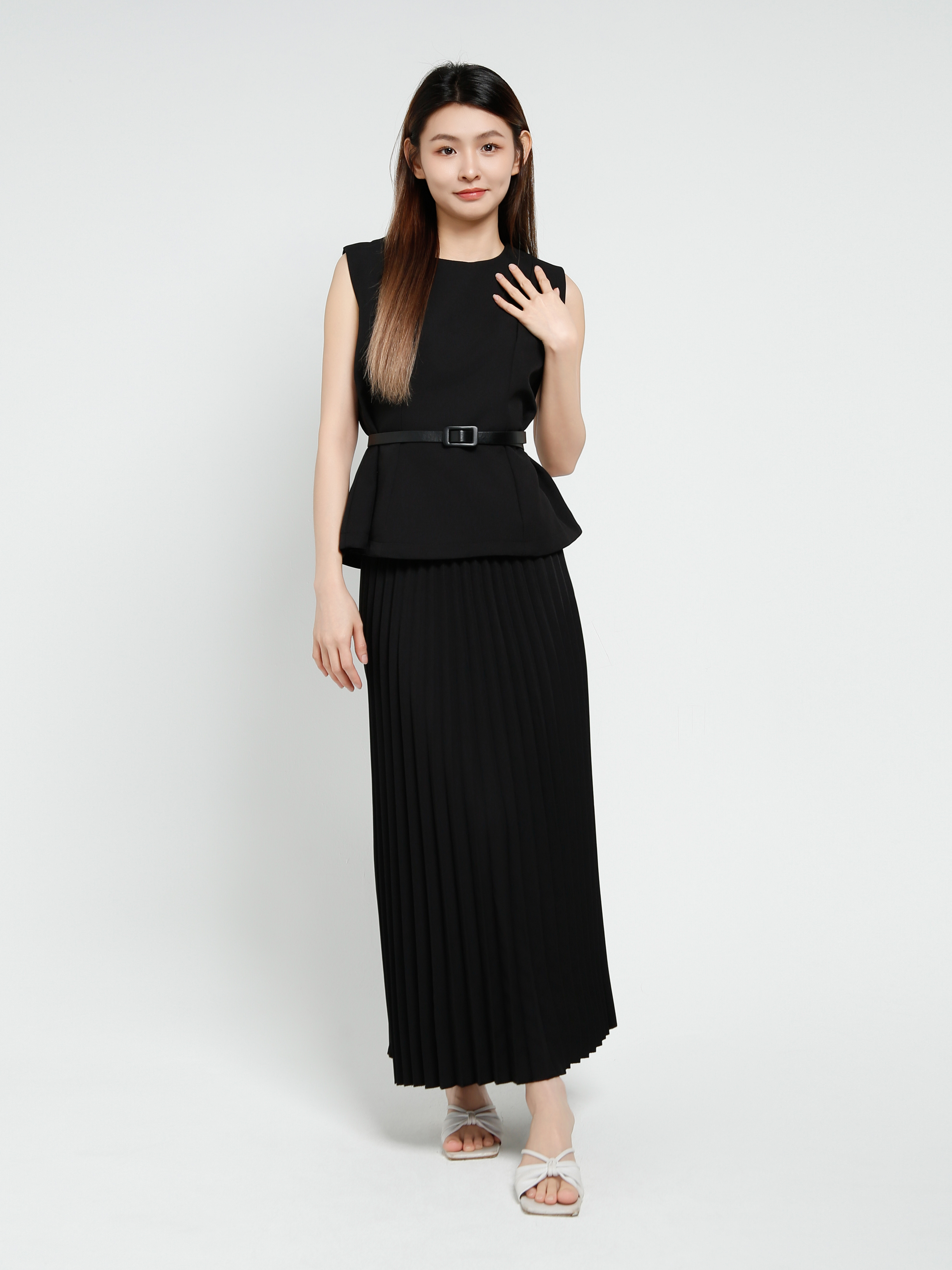 Sleeveless Back Zip Top With Long Skirt Set 40711