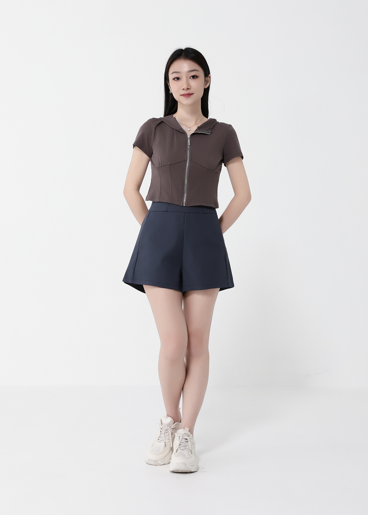 High Waist Back Zip Short Pants 40813