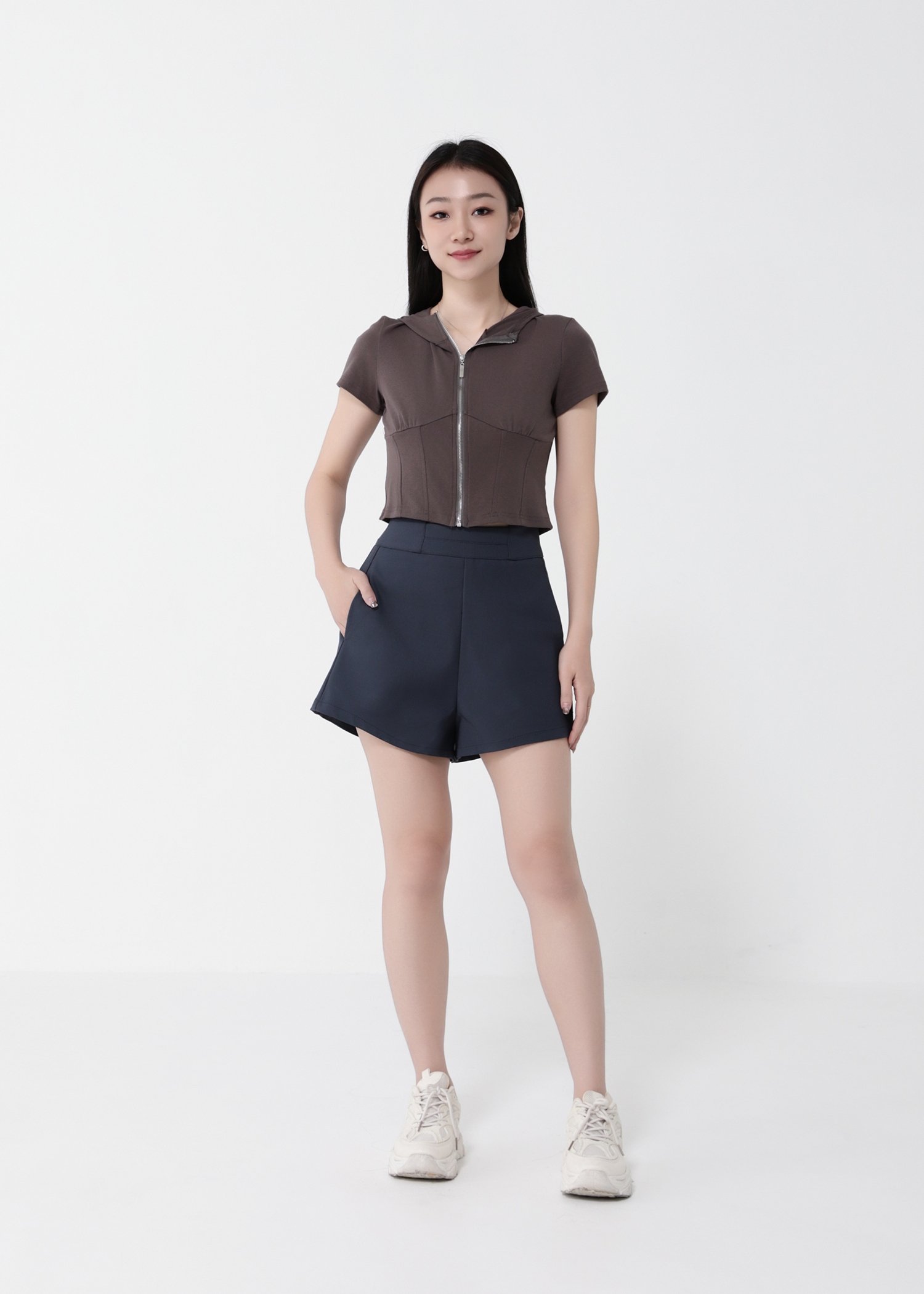 High Waist Back Zip Short Pants 40813