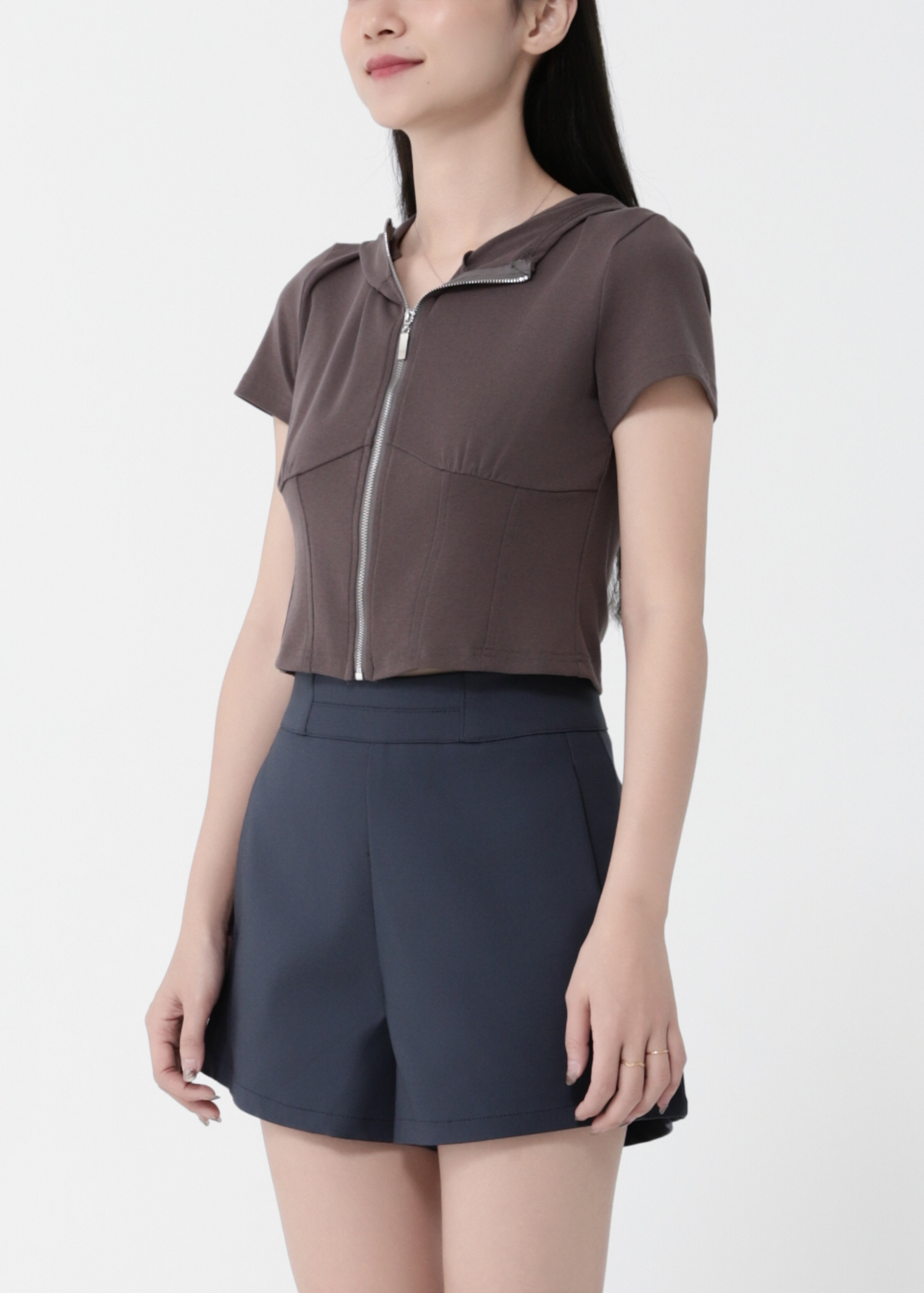 High Waist Back Zip Short Pants 40813