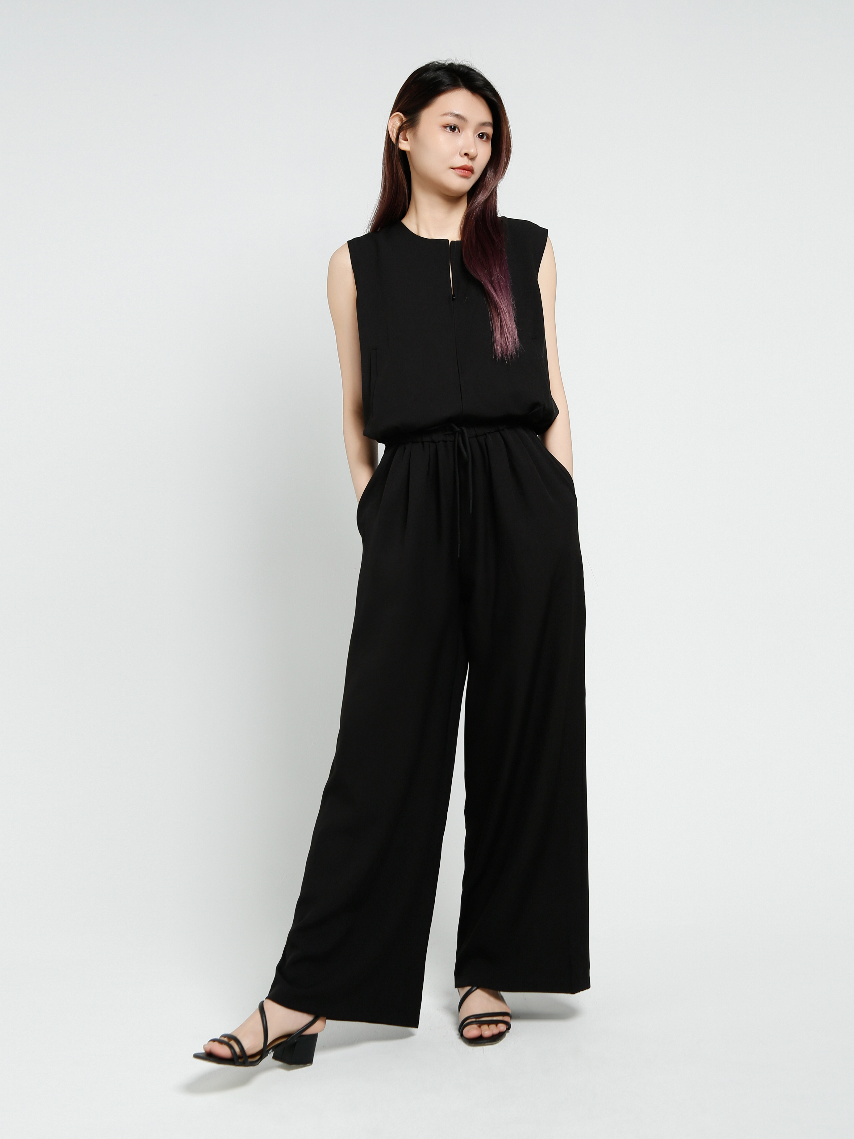 Sleeveless Front Zip Top With Long Pant Set 40851