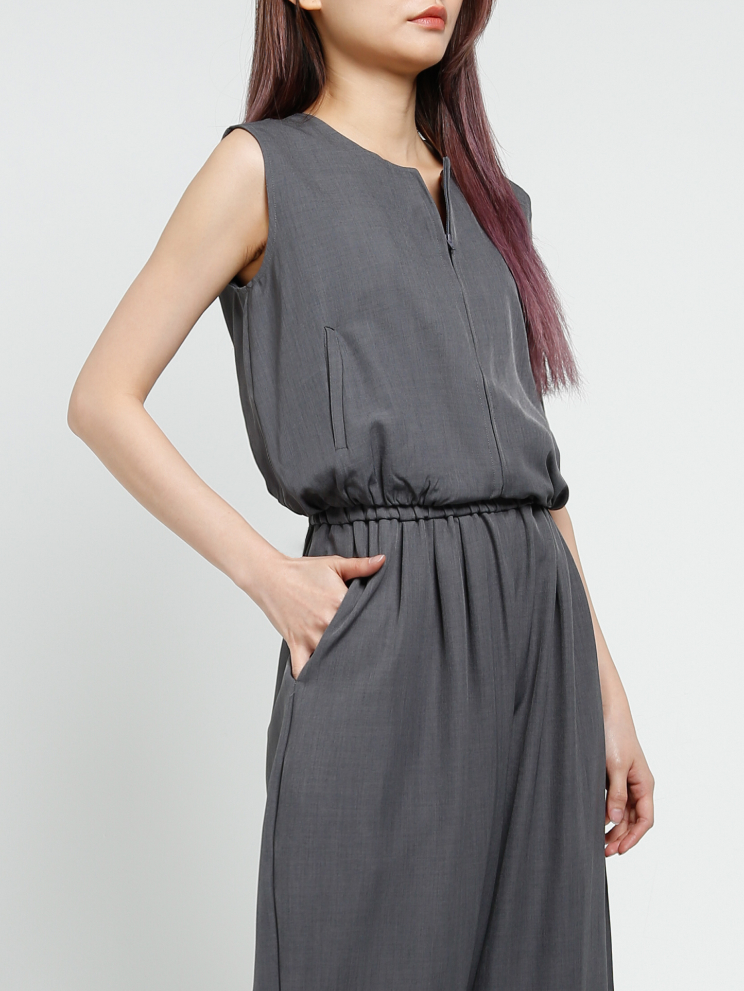 Sleeveless Front Zip Top With Long Pant Set 40851