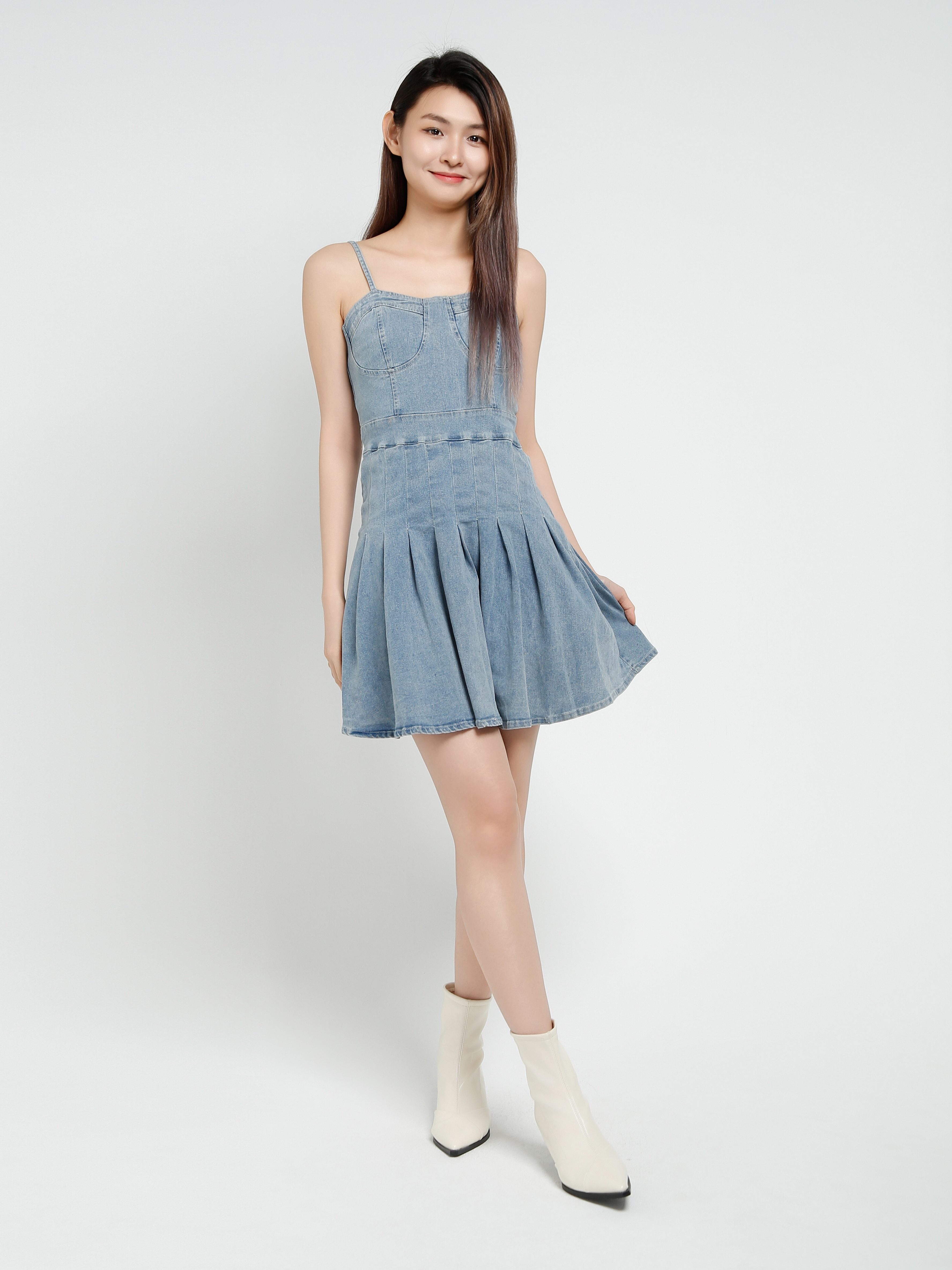 Denim Sleeveless Pleated Dress 40950