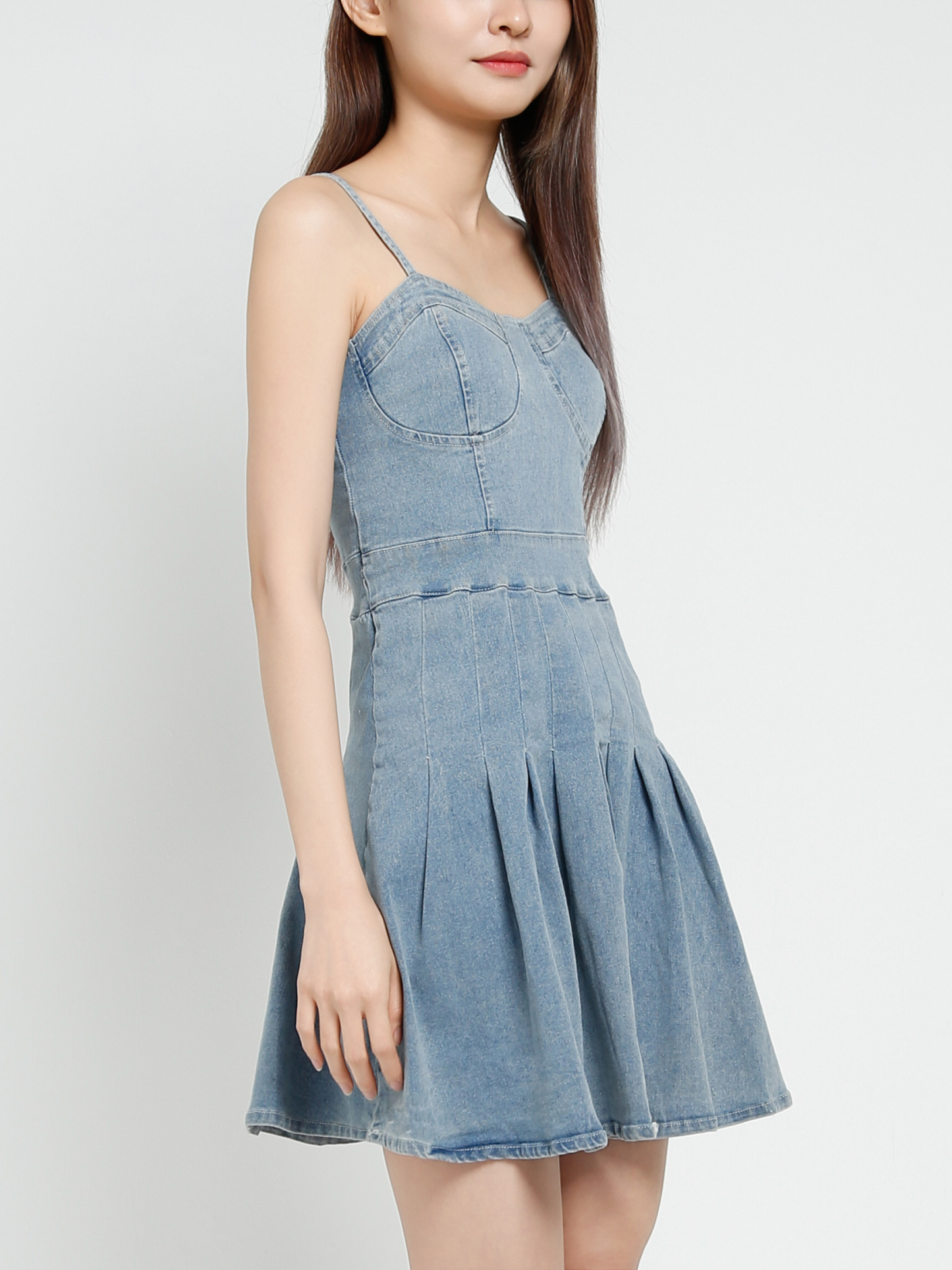 Denim Sleeveless Pleated Dress 40950