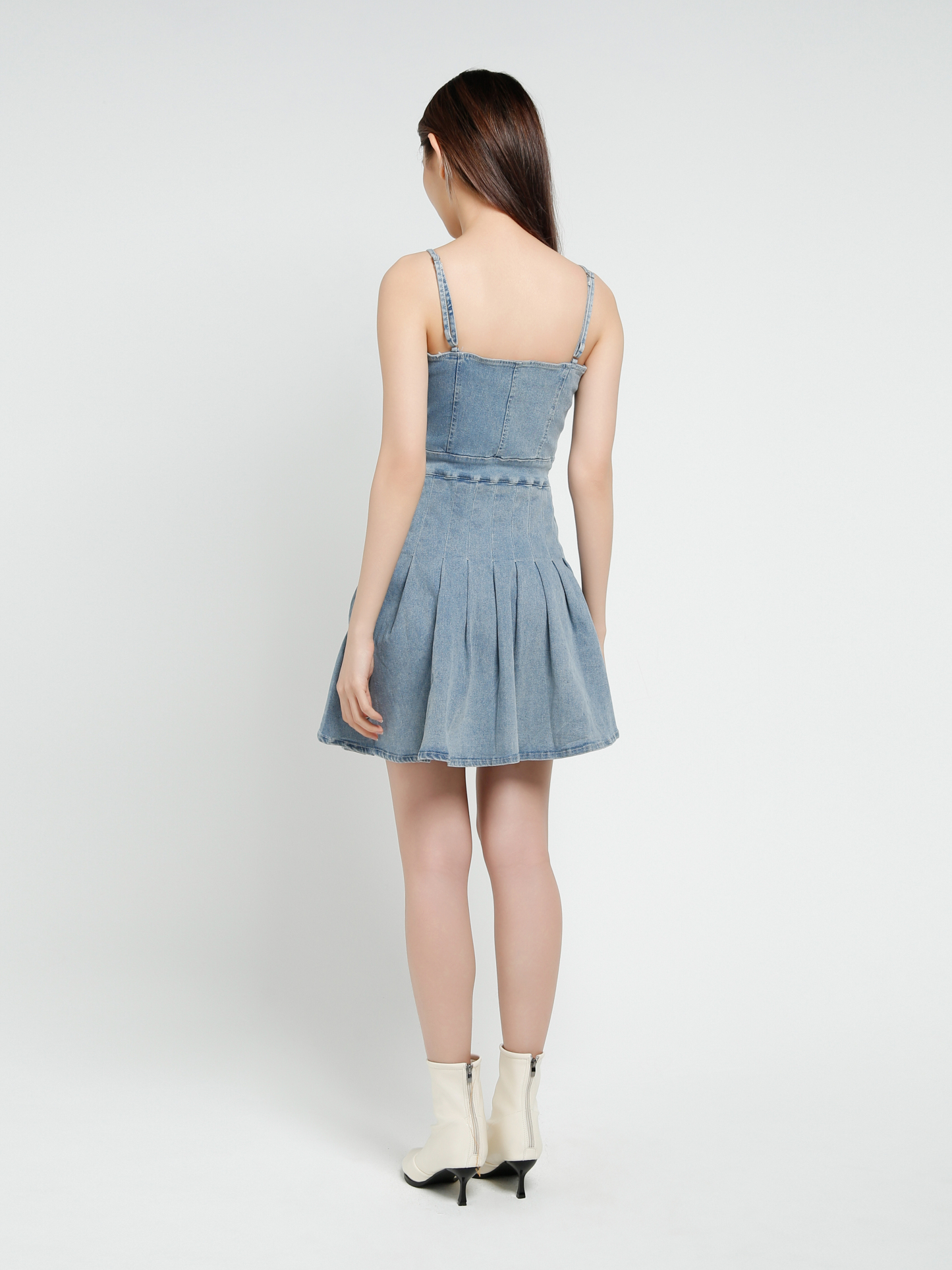 Denim Sleeveless Pleated Dress 40950